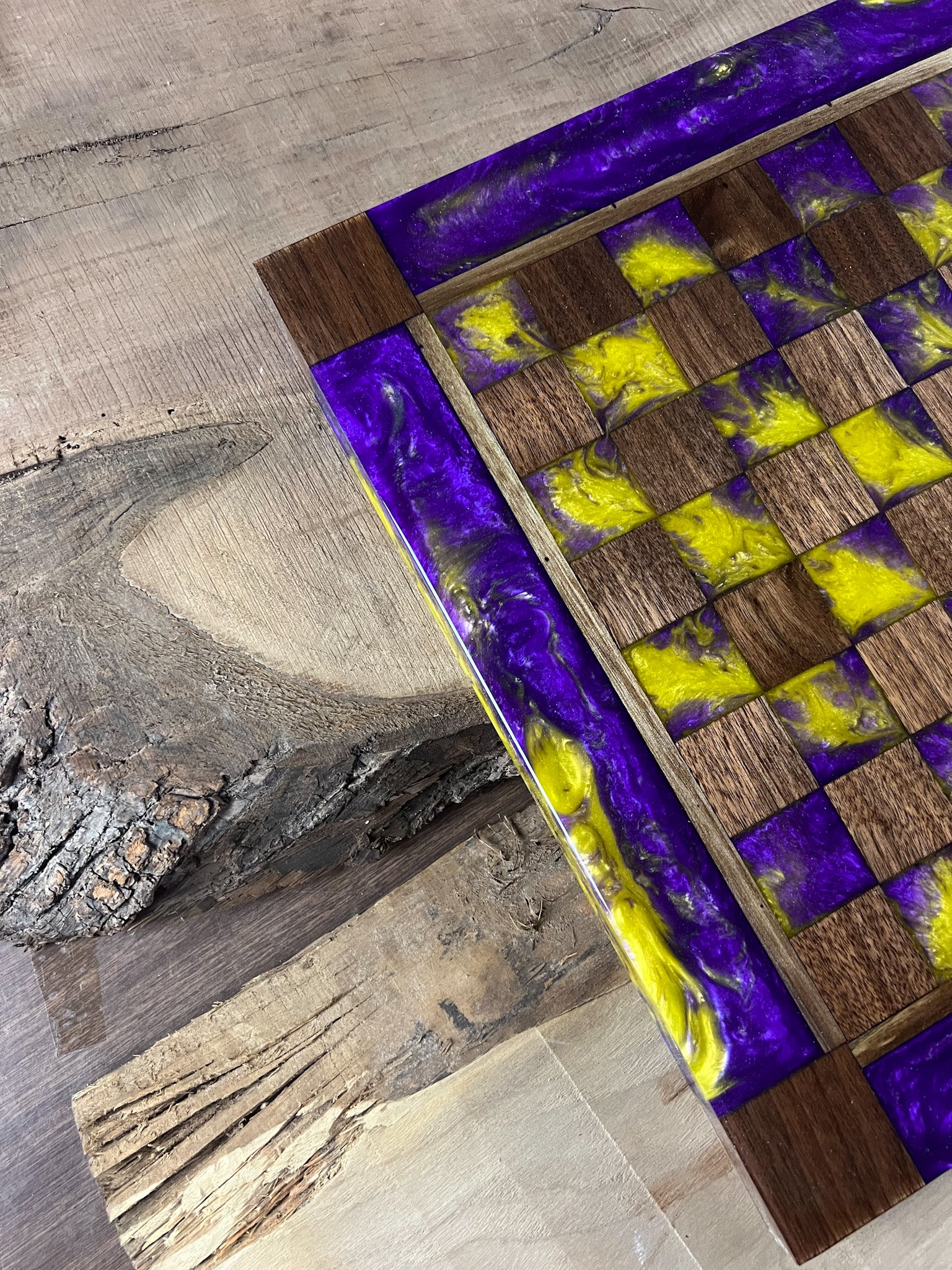 Purple Haze Vivid Yellow Walnut Chess Board (Glass Chess Set Included)