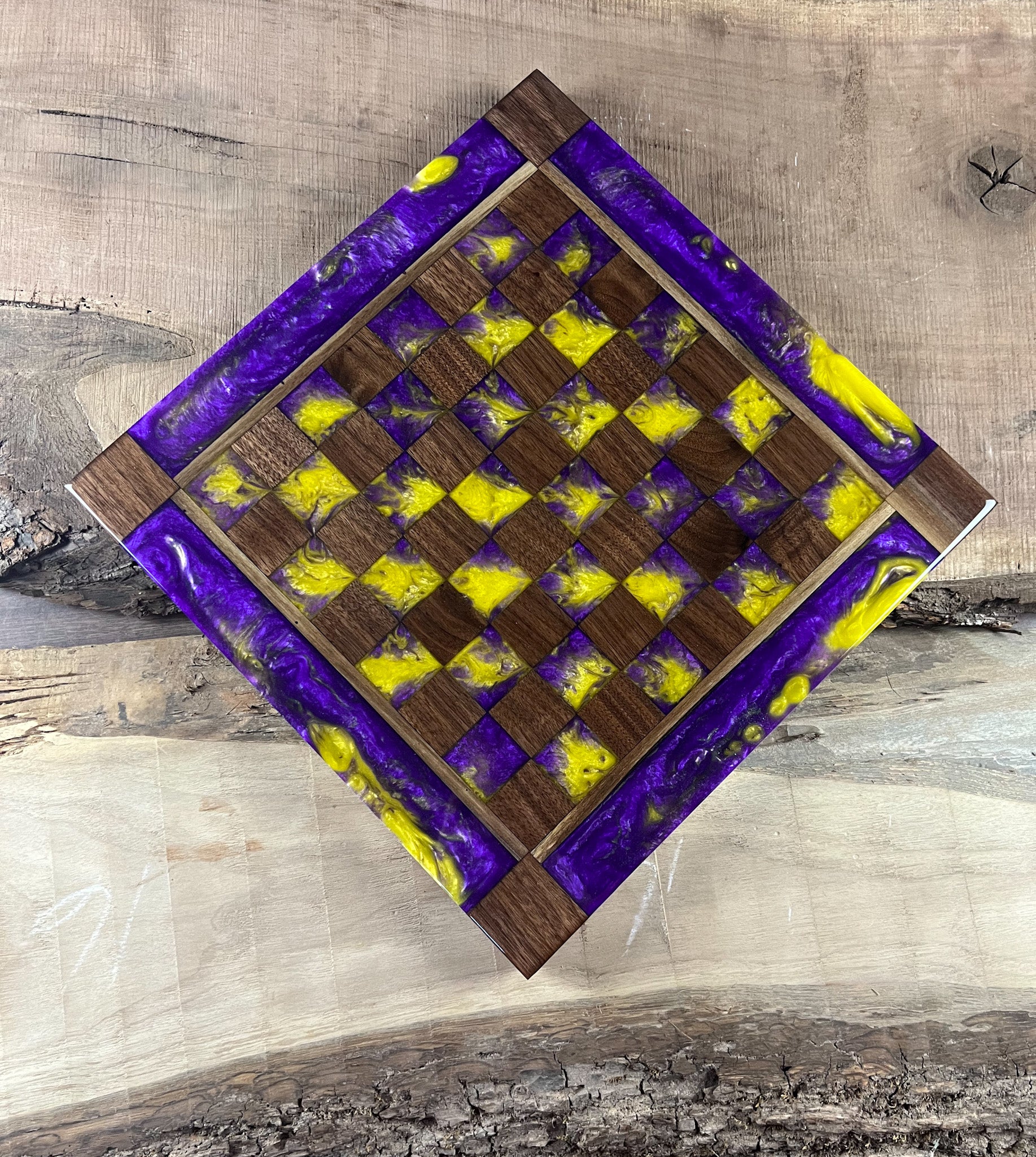 Purple Haze Vivid Yellow Walnut Chess Board (Glass Chess Set Included)