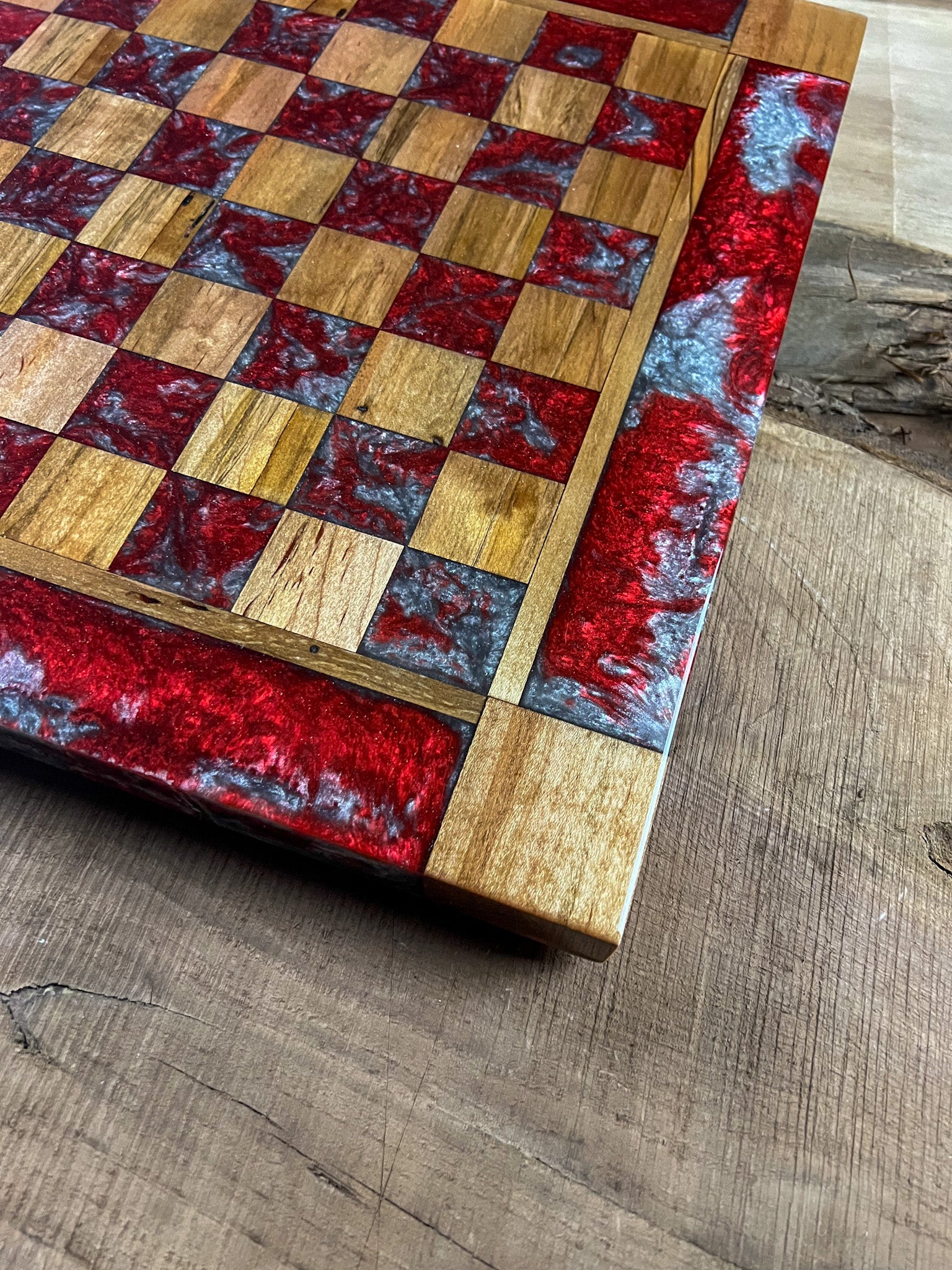 Red Silver Cloud Maple Wood Chess Board (Glass Chess Set Included)