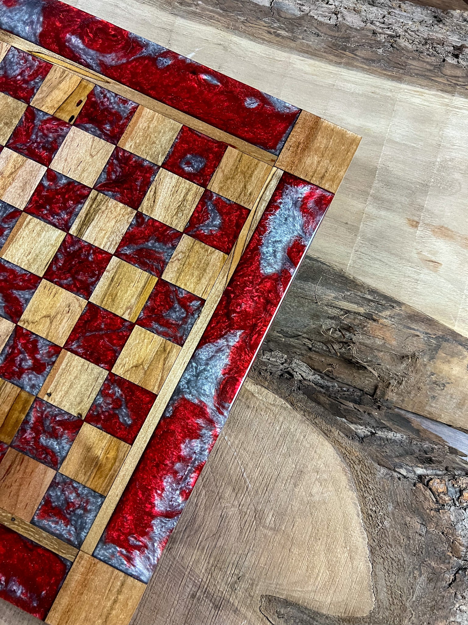 Red Silver Cloud Maple Wood Chess Board (Glass Chess Set Included)