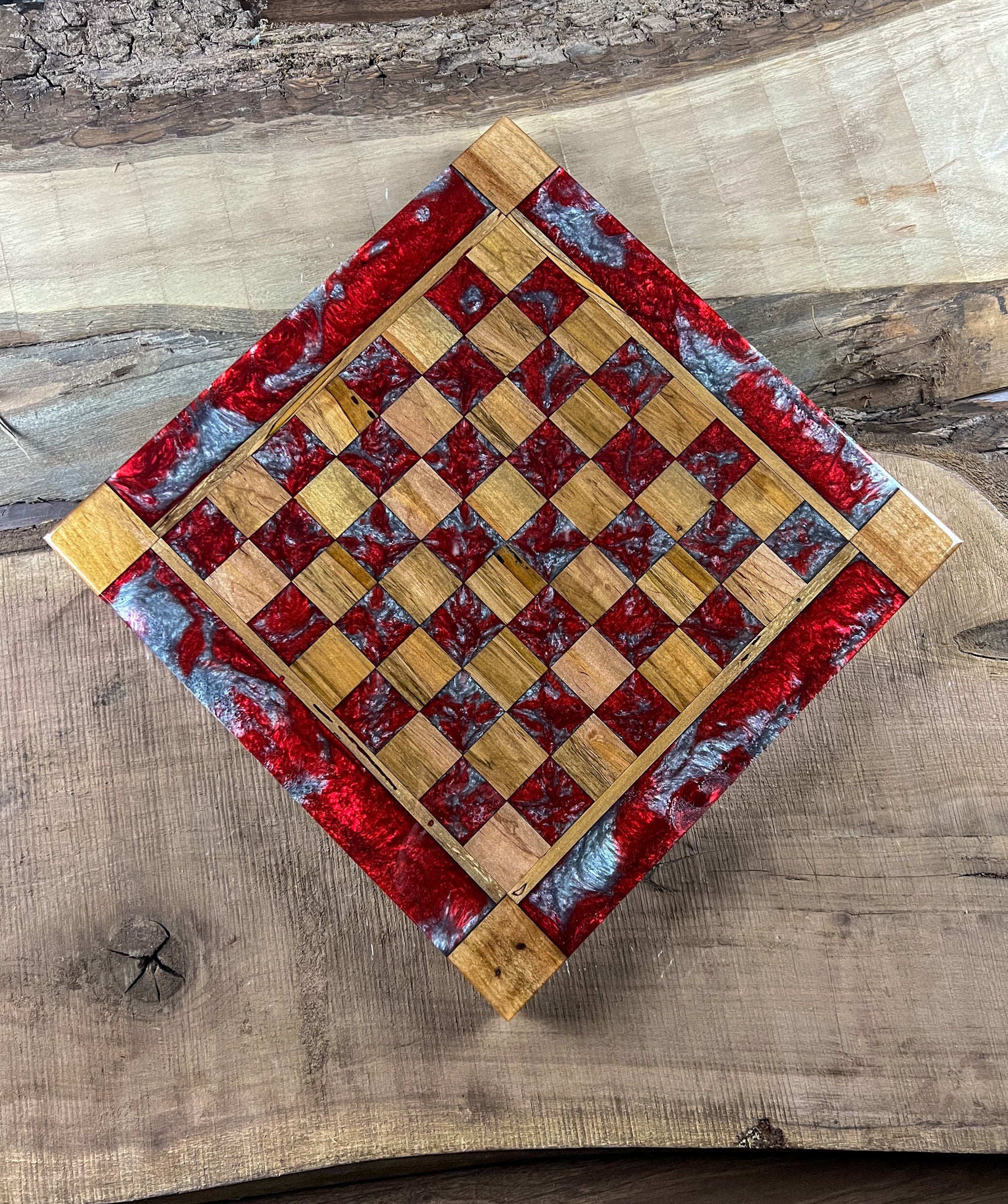 Red Silver Cloud Maple Wood Chess Board (Glass Chess Set Included)