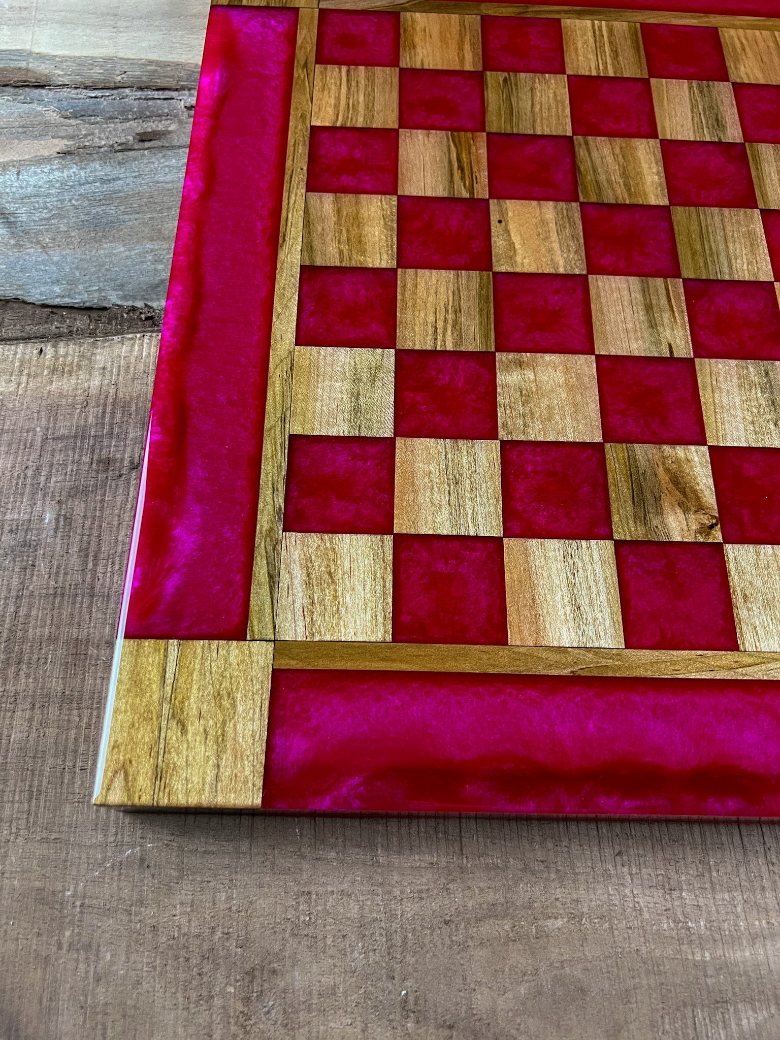 Raging Pink Maple Wood Chess Board (With Border)