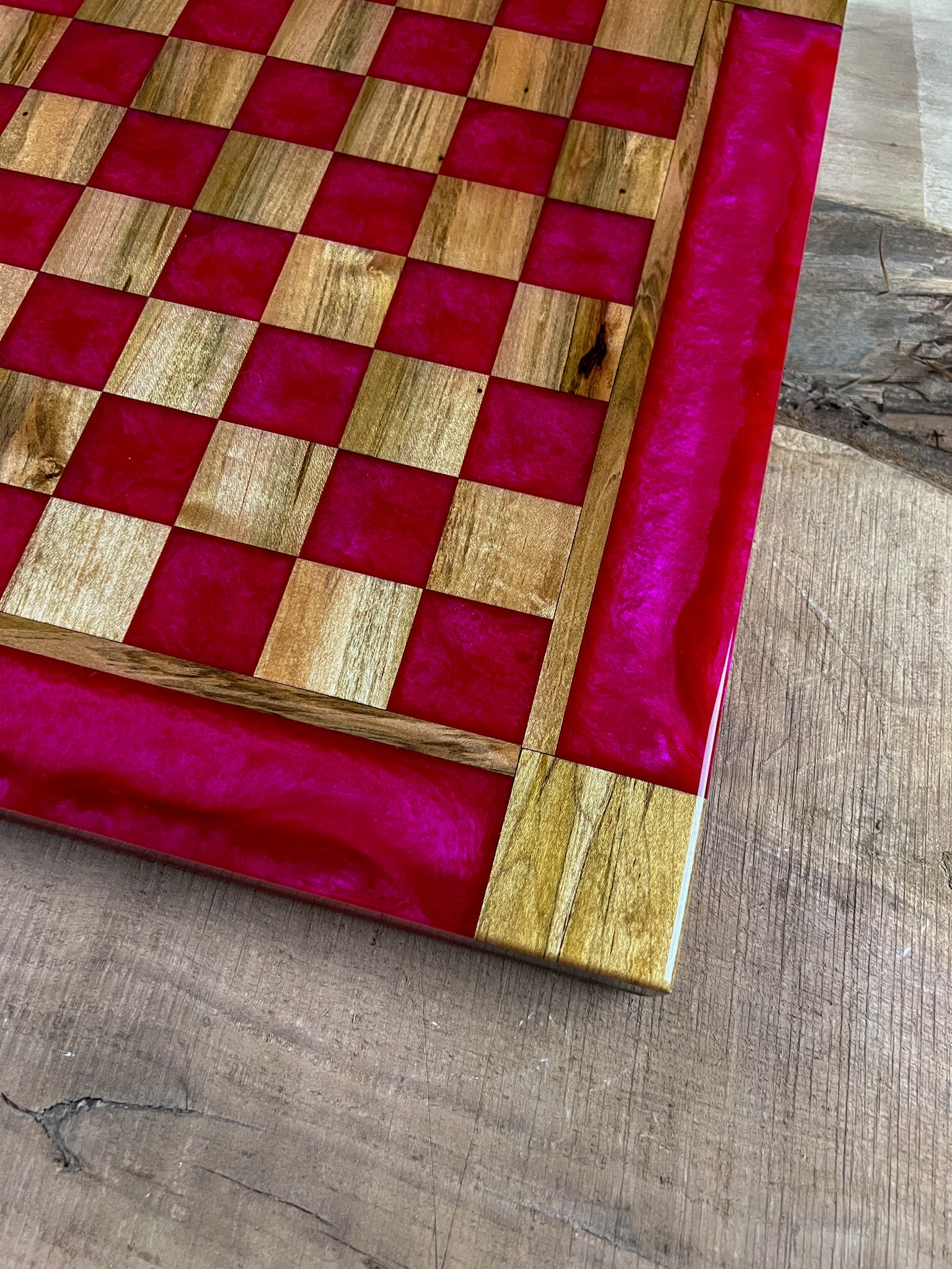 Raging Pink Maple Wood Chess Board (Glass Chess Set Included)
