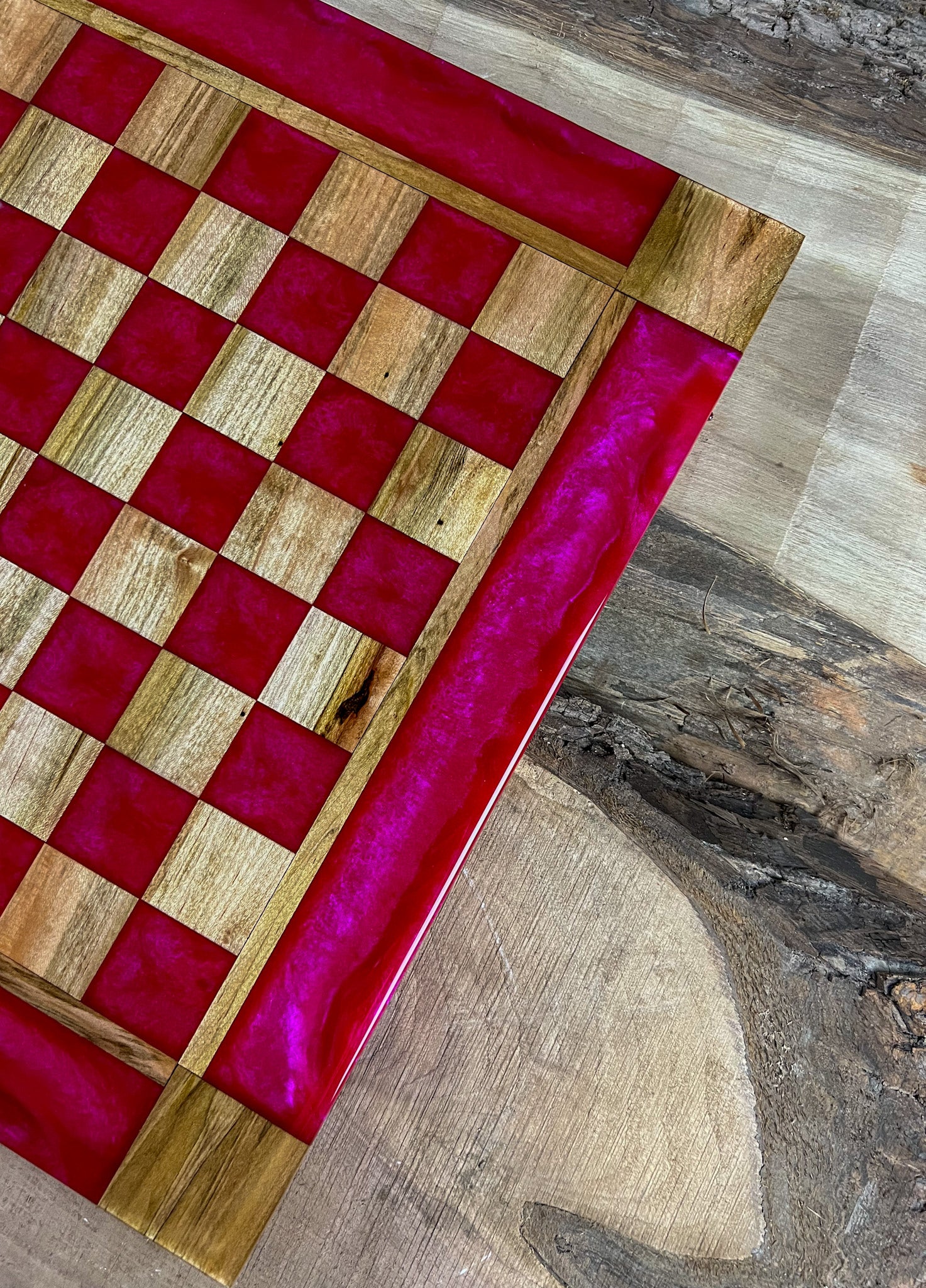 Raging Pink Maple Wood Chess Board (Glass Chess Set Included)