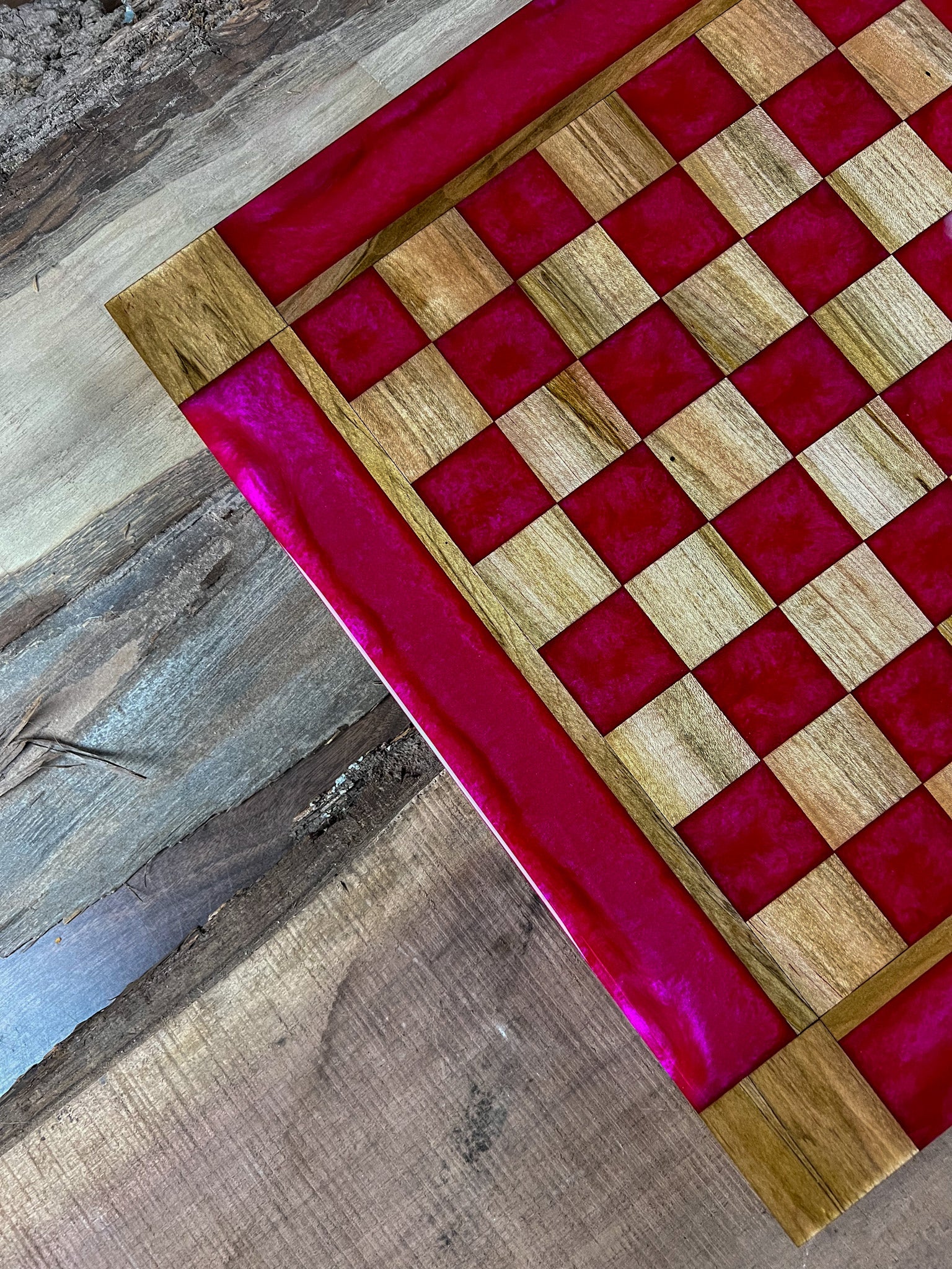 Raging Pink Maple Wood Chess Board (Glass Chess Set Included)
