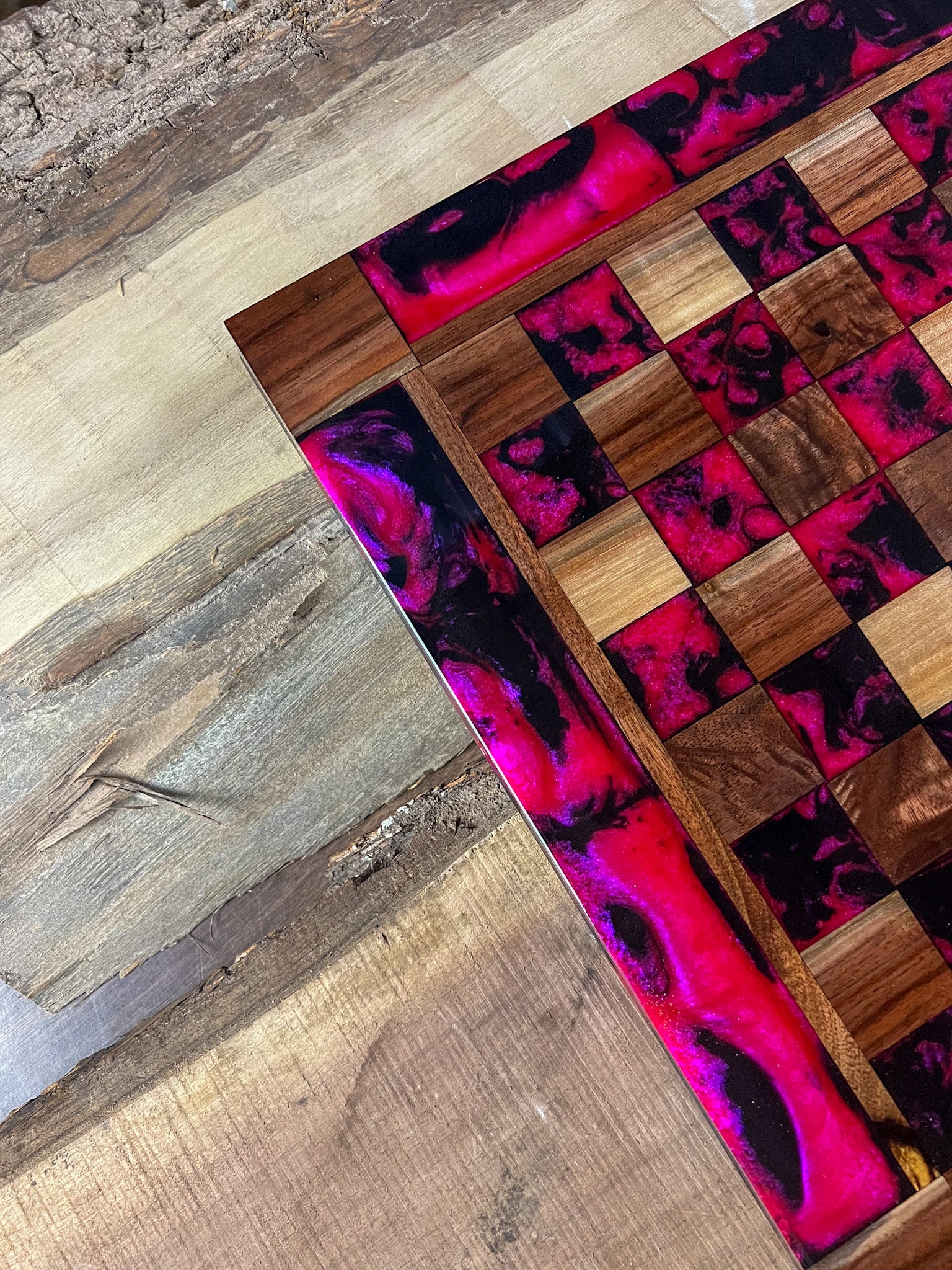 Raging Pink Onyx Walnut Chess Board (With Border)