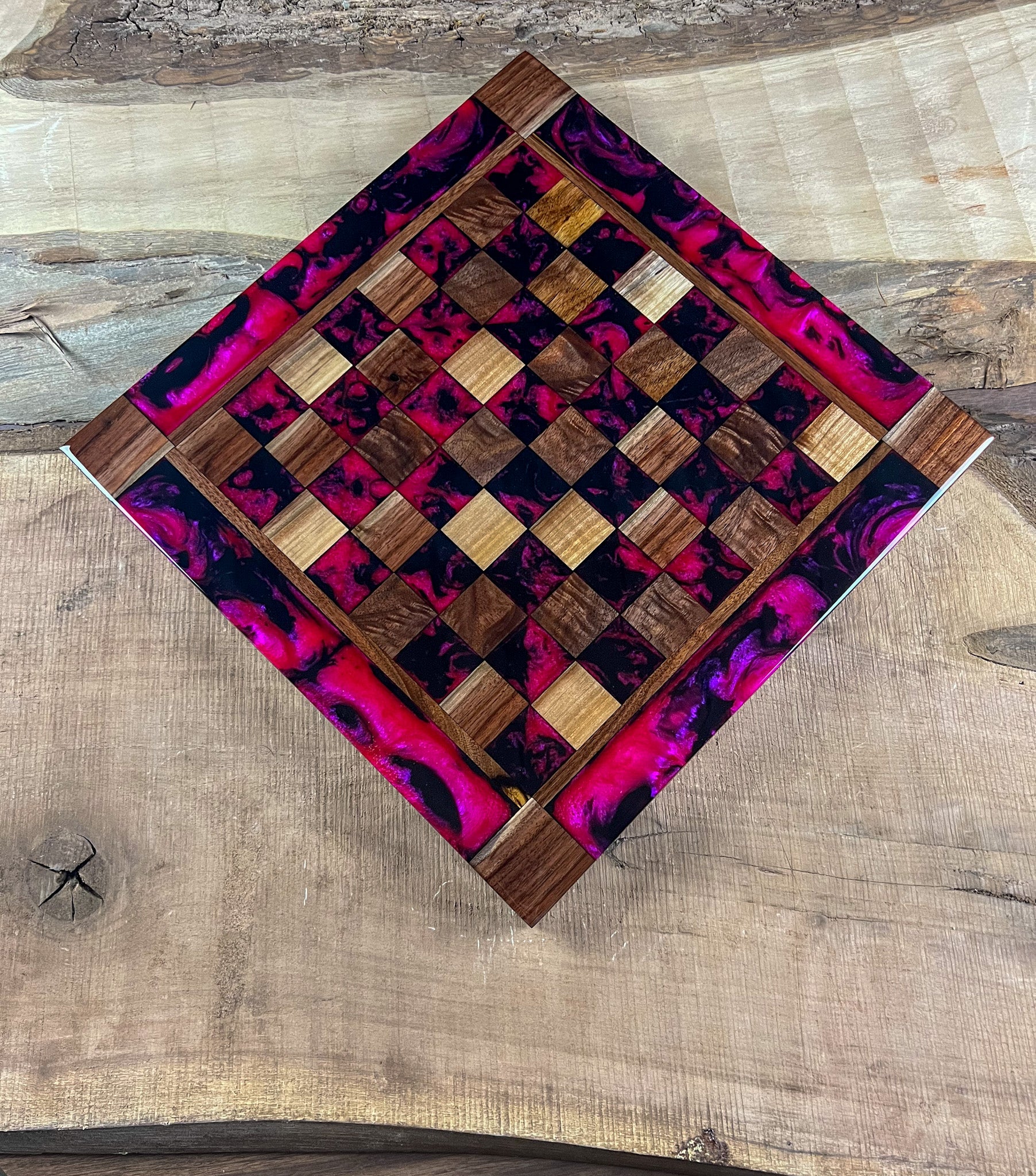 Raging Pink Onyx Walnut Chess Board (With Border)