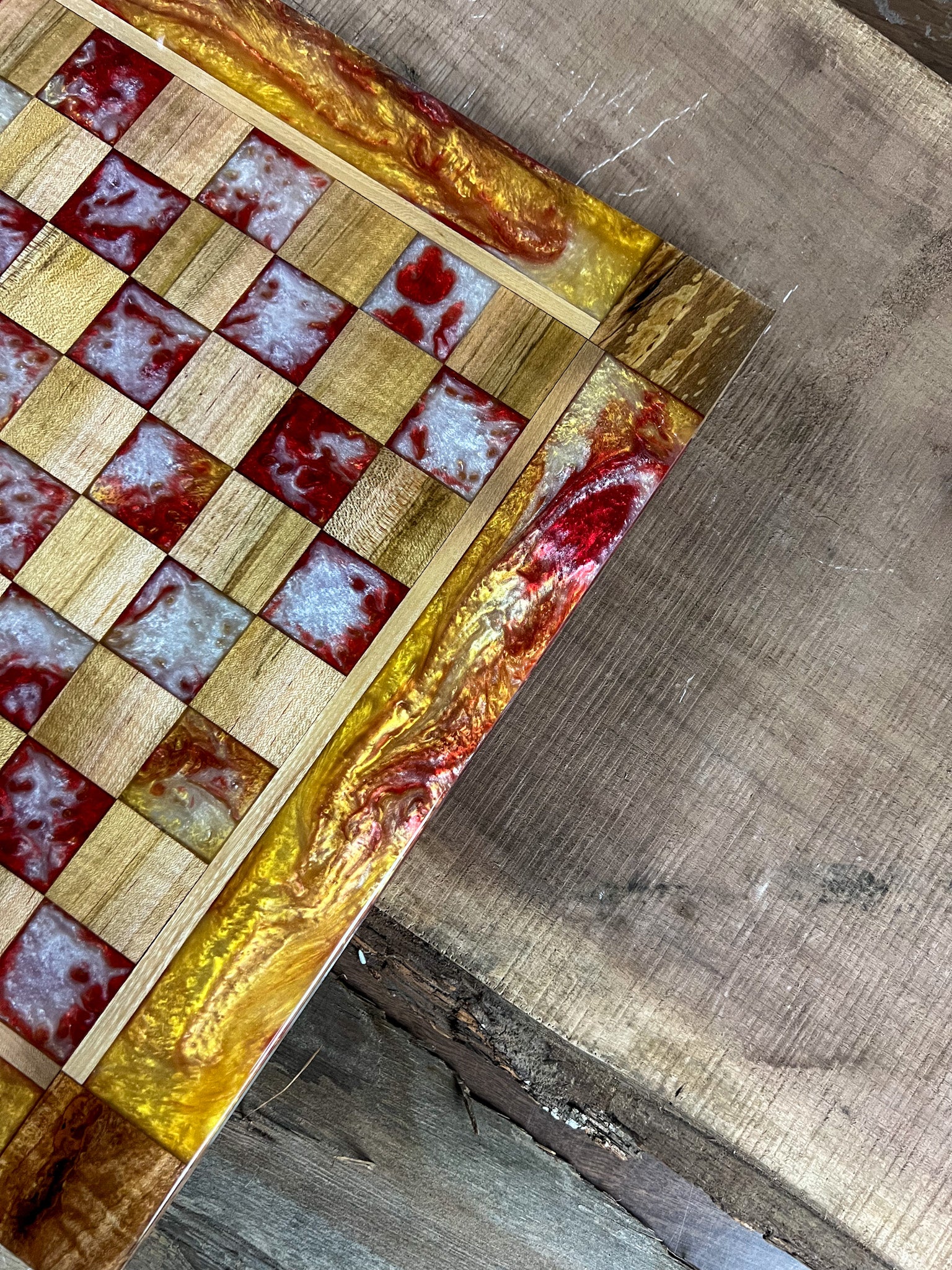 Ember Fire Maple Wood Chess Board (With Border)