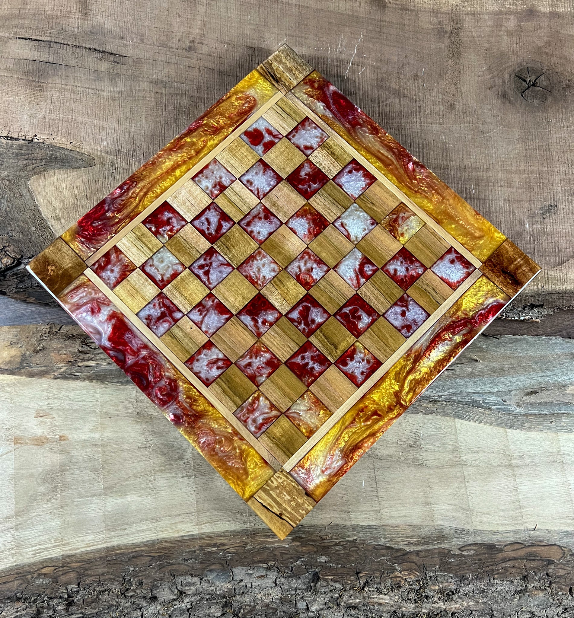 Ember Fire Maple Wood Chess Board (With Border)