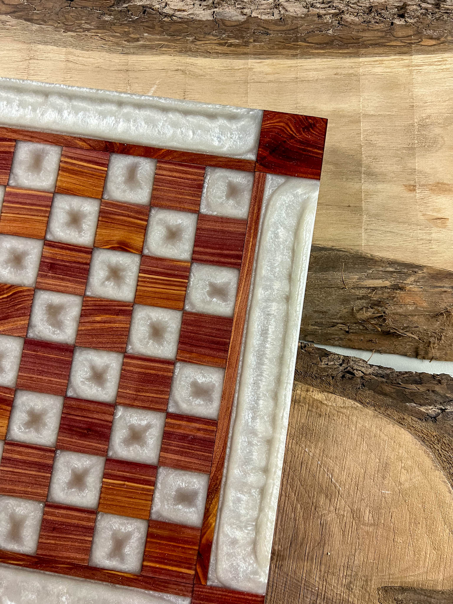 Pure Pearl White Cedar Chess Board (Glass Chess Set Included)