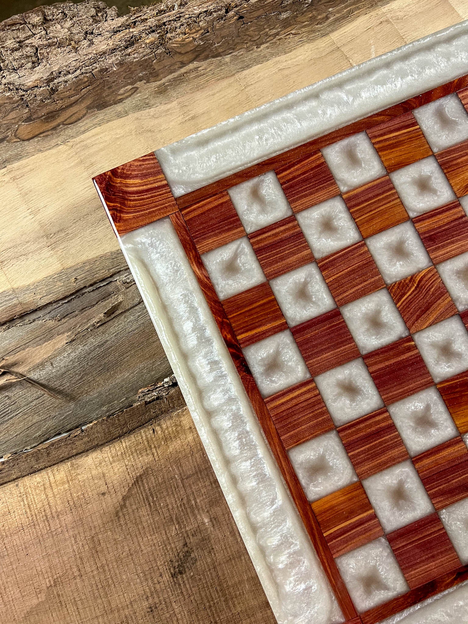 Pure Pearl White Cedar Chess Board (Glass Chess Set Included)