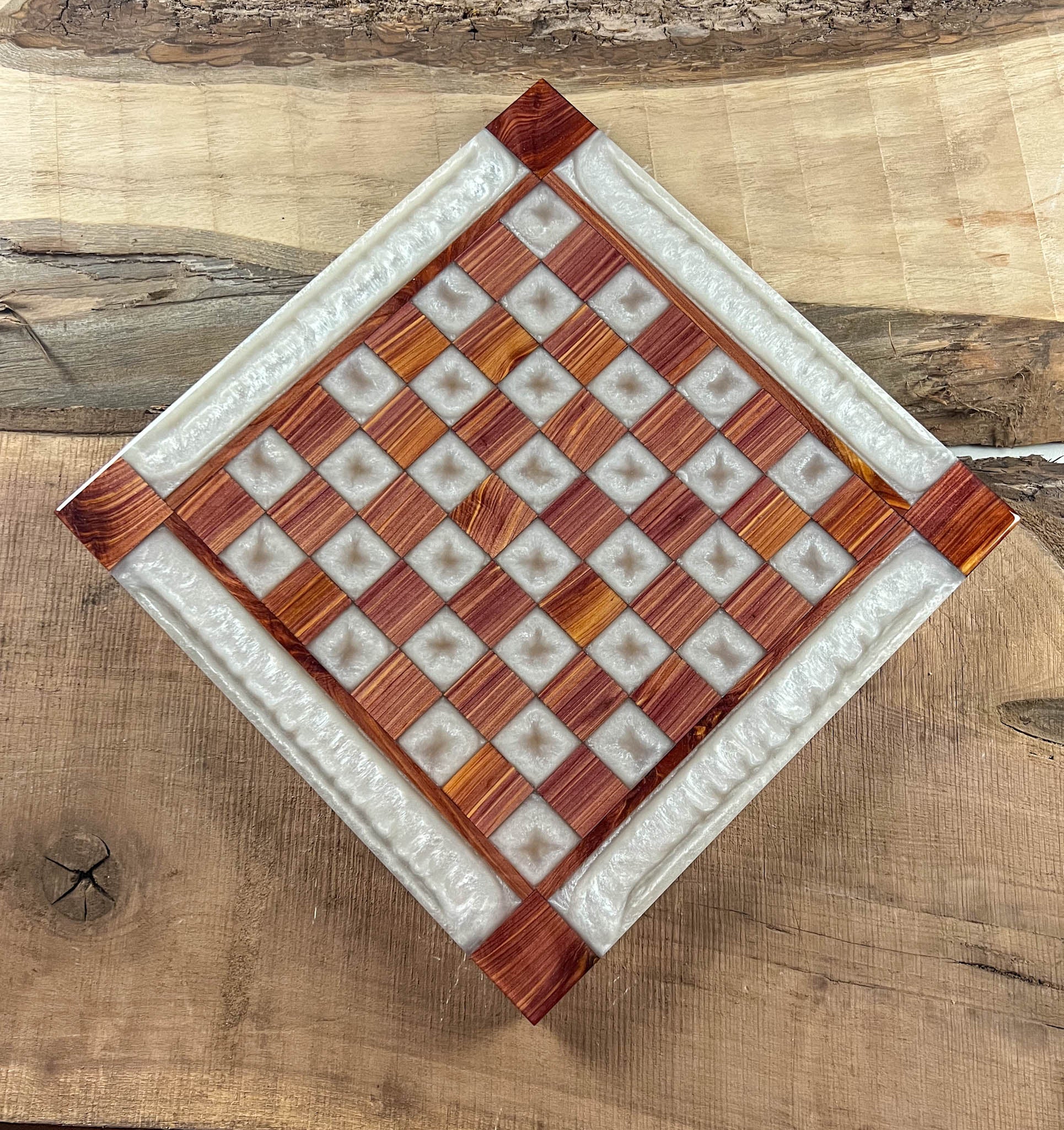 Pure Pearl White Cedar Chess Board (Glass Chess Set Included)