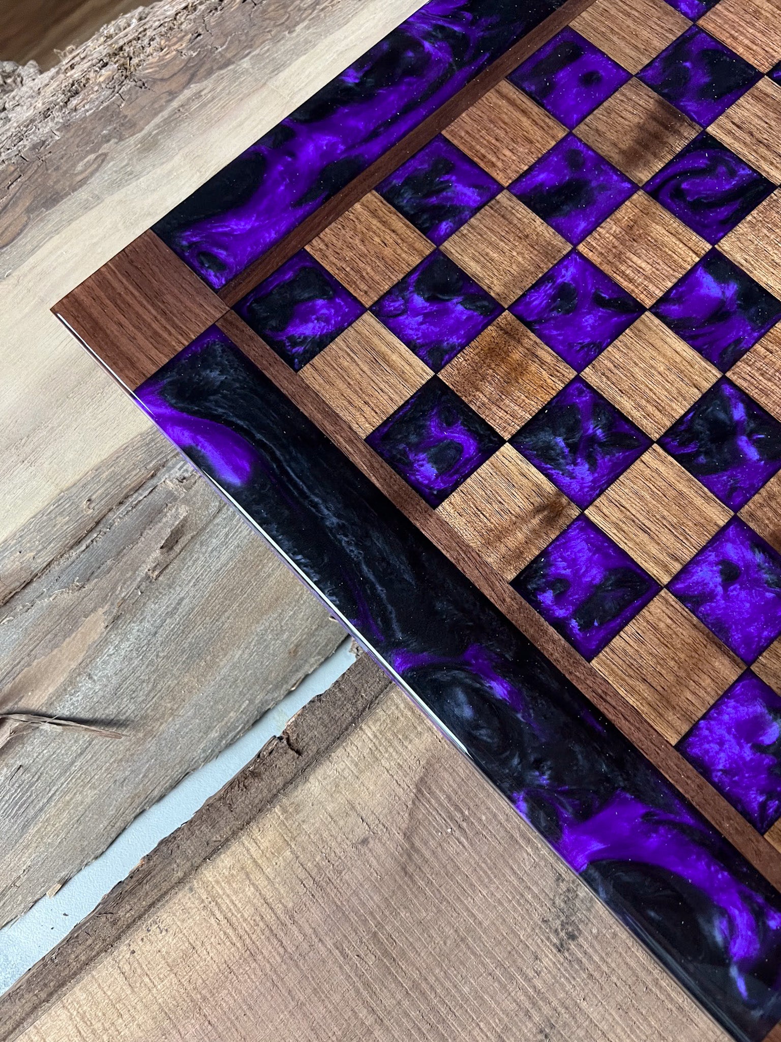 Black Onyx Purple Haze Walnut Chess Board (Glass Chess Set Included)