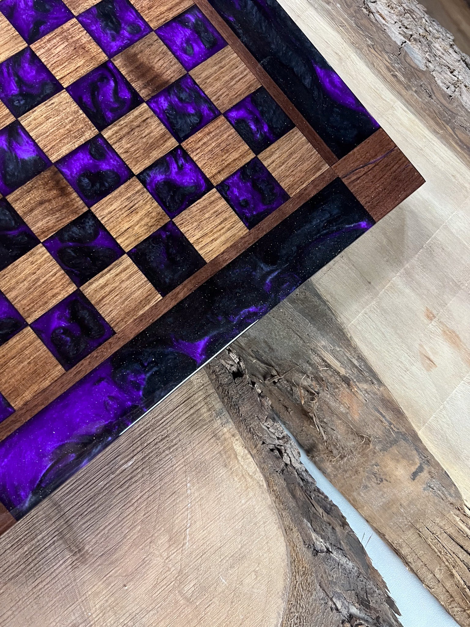 Black Onyx Purple Haze Walnut Chess Board (Glass Chess Set Included)
