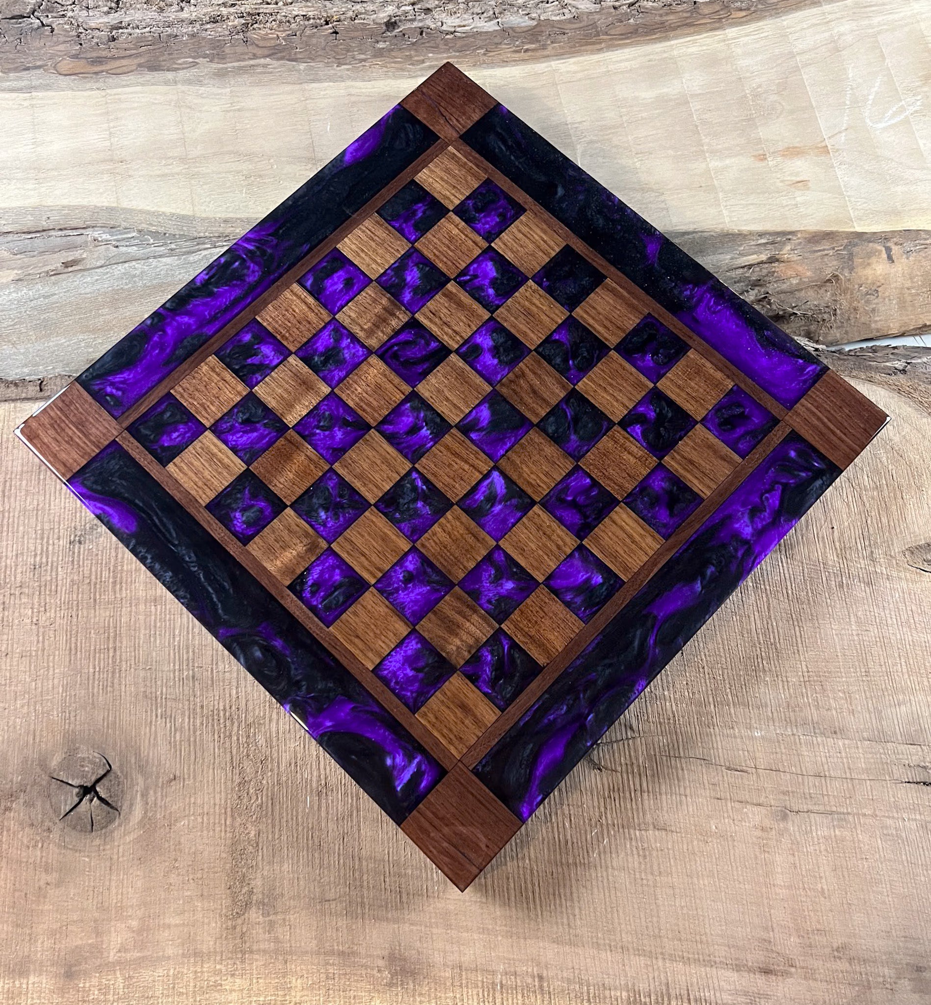 Black Onyx Purple Haze Walnut Chess Board (Glass Chess Set Included)