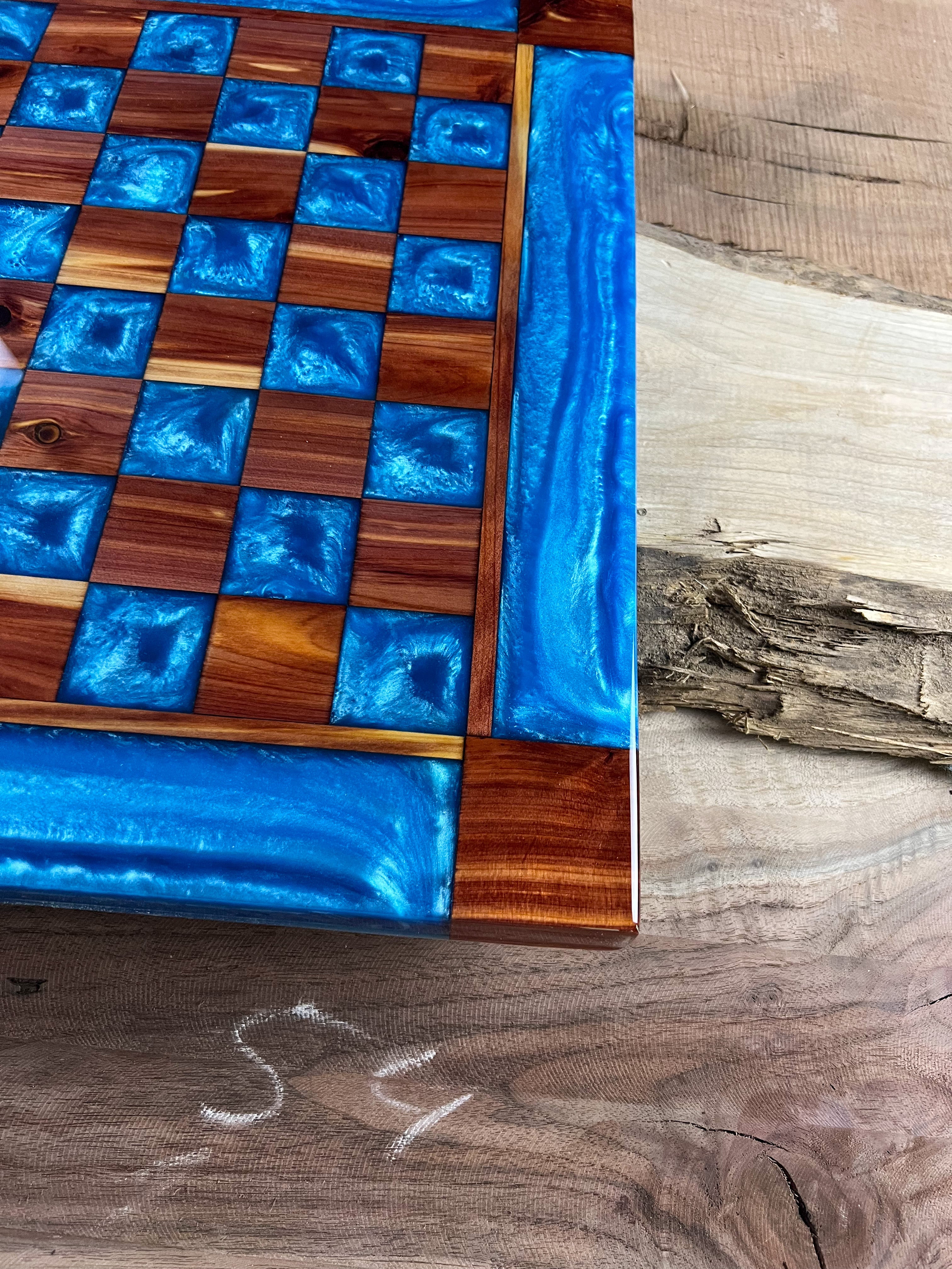 Caribbean Blue Cedar Chess Board (Glass Chess Set Included)