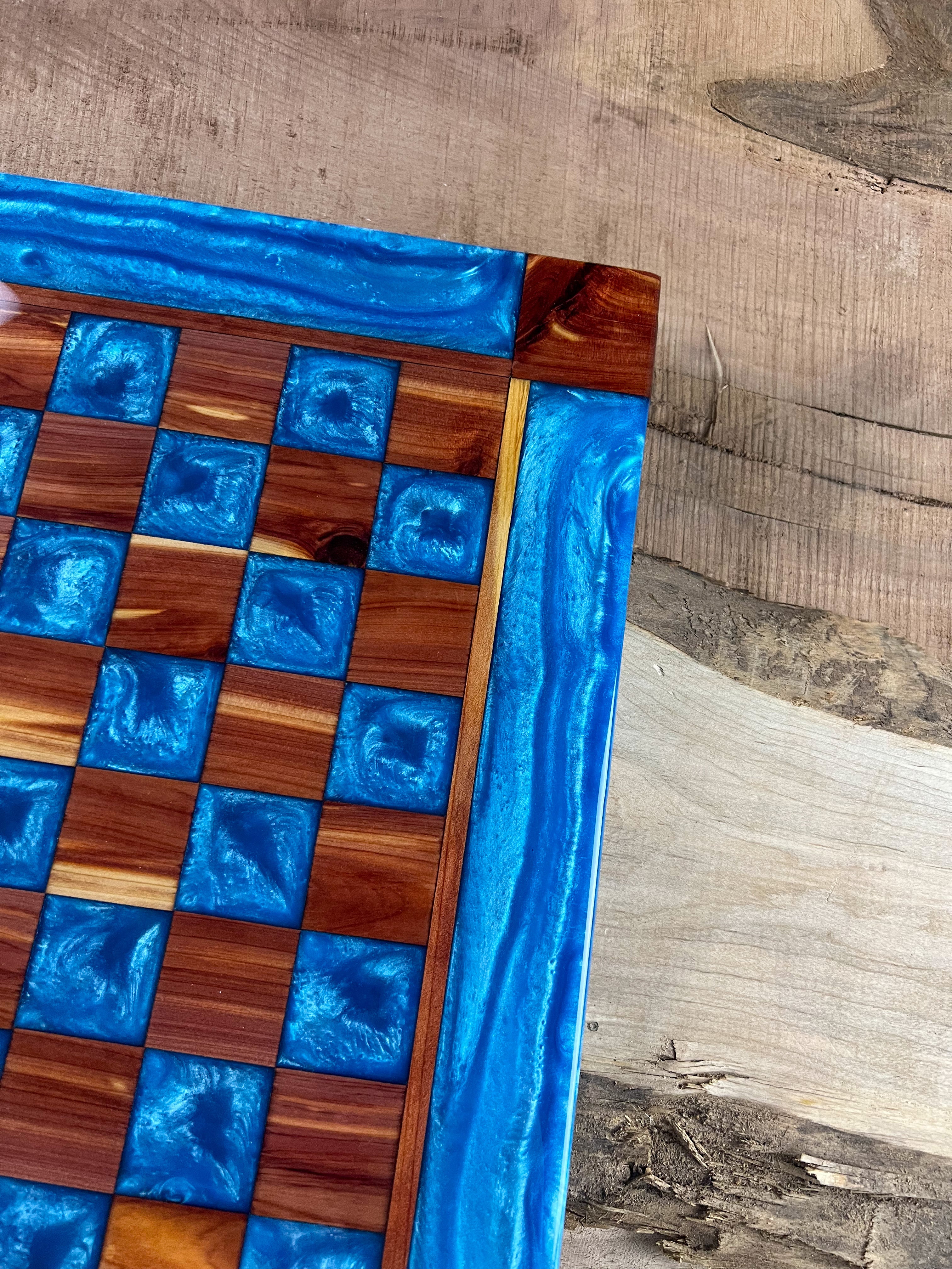 Caribbean Blue Cedar Chess Board (Glass Chess Set Included)