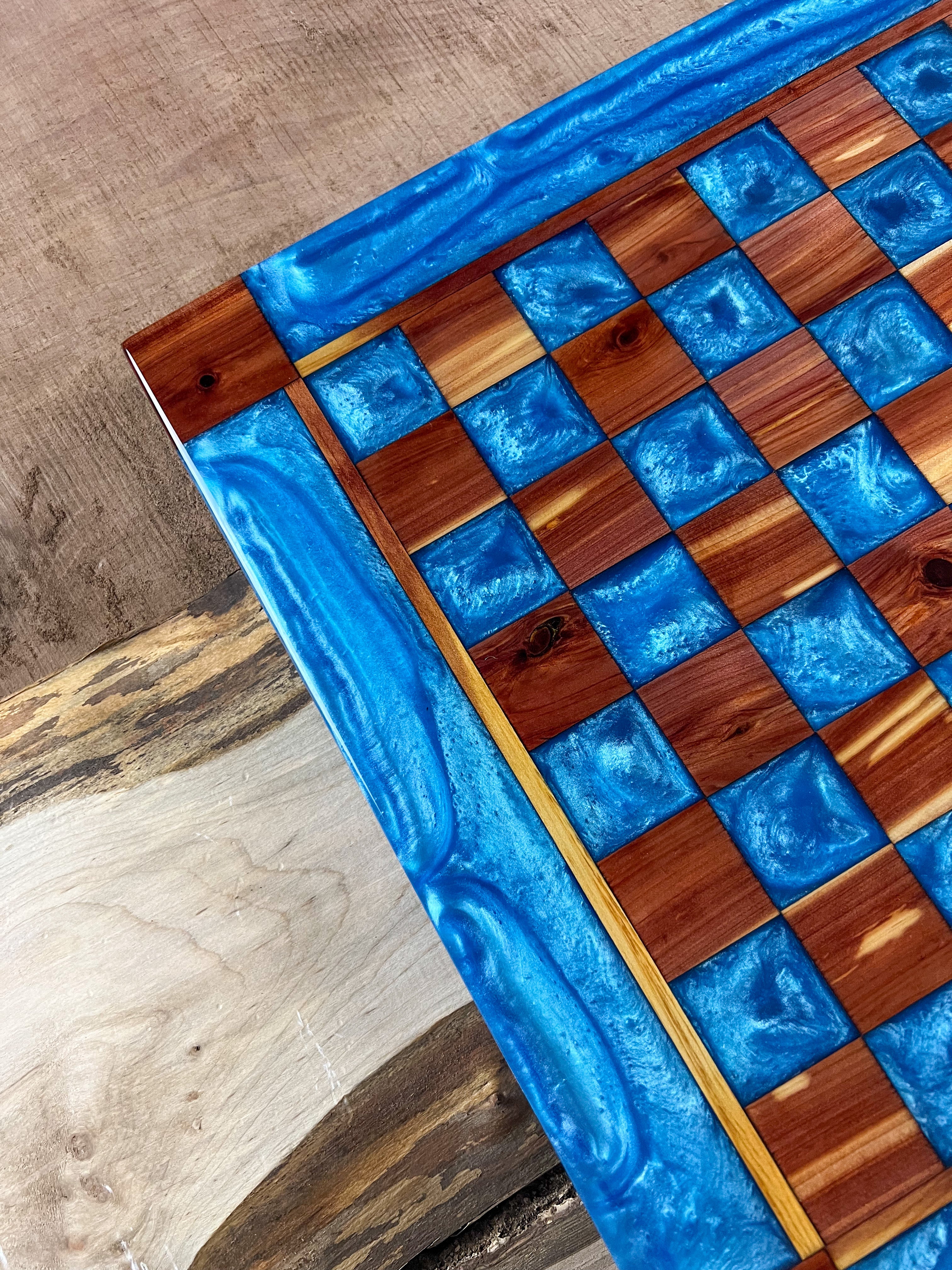 Caribbean Blue Cedar Chess Board (Glass Chess Set Included)