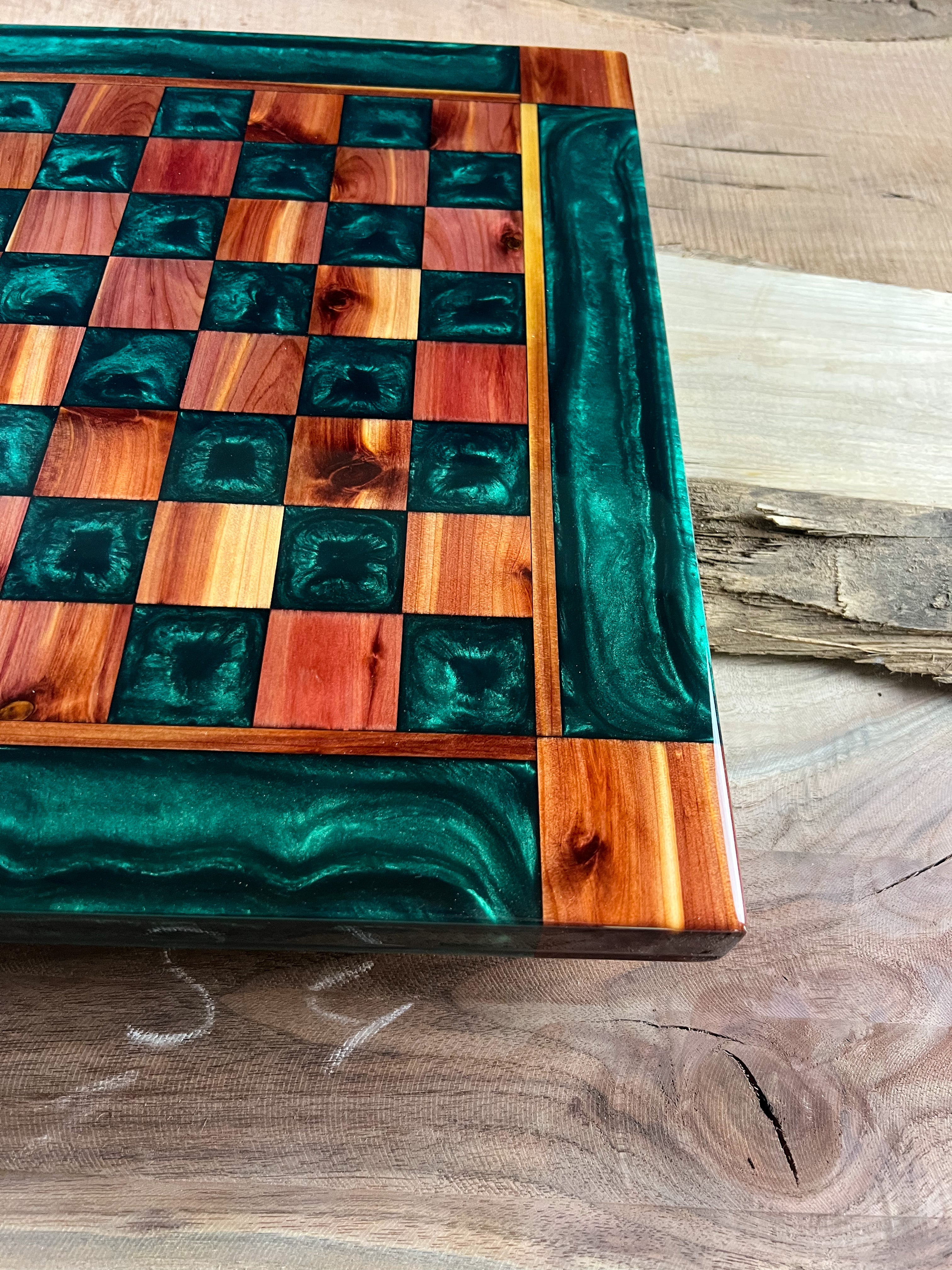 Emerald Green Cedar Chess Board (Glass Chess Set Included)