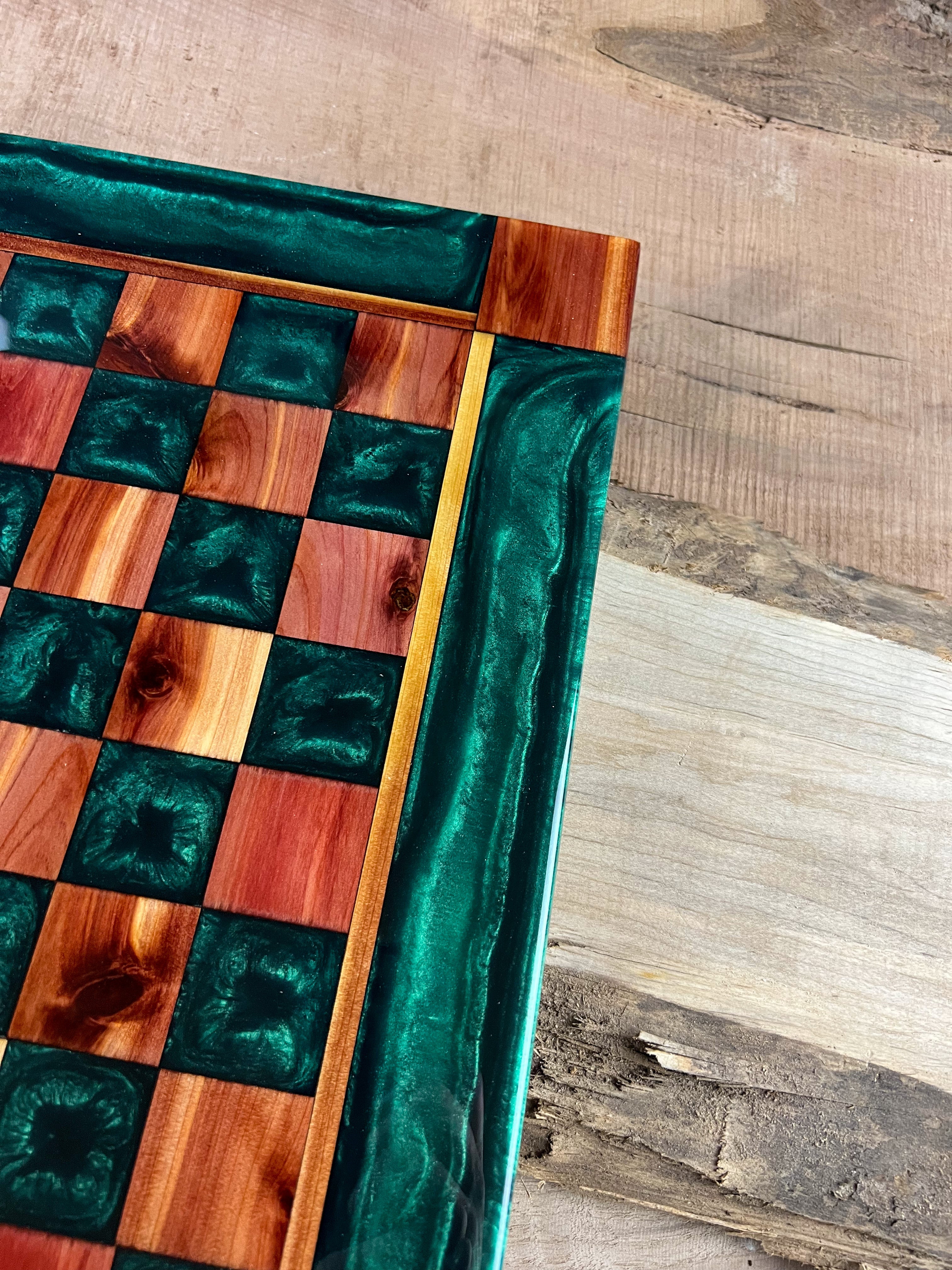Emerald Green Cedar Chess Board (Glass Chess Set Included)