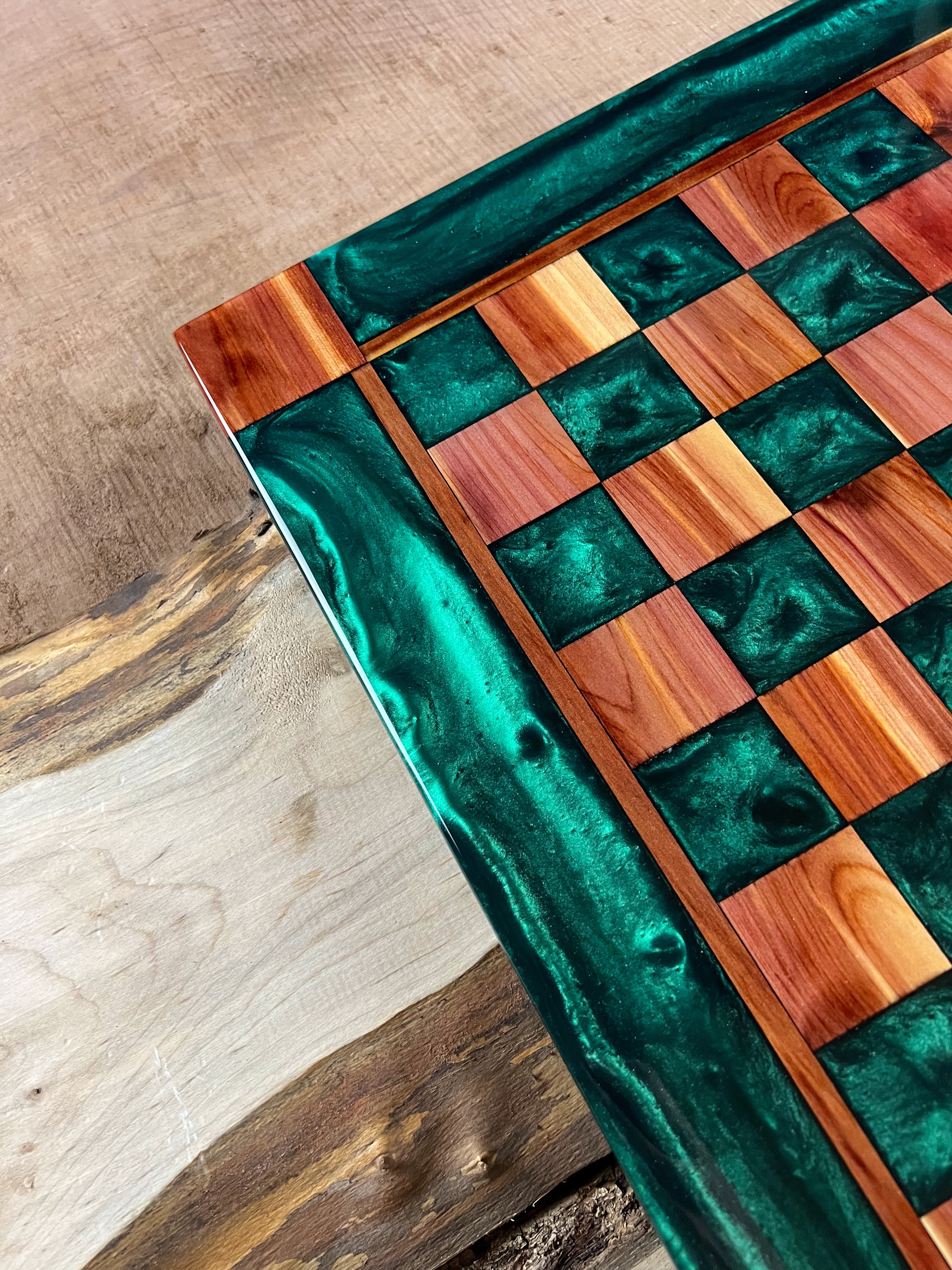 Emerald Green Cedar Chess Board (Glass Chess Set Included)