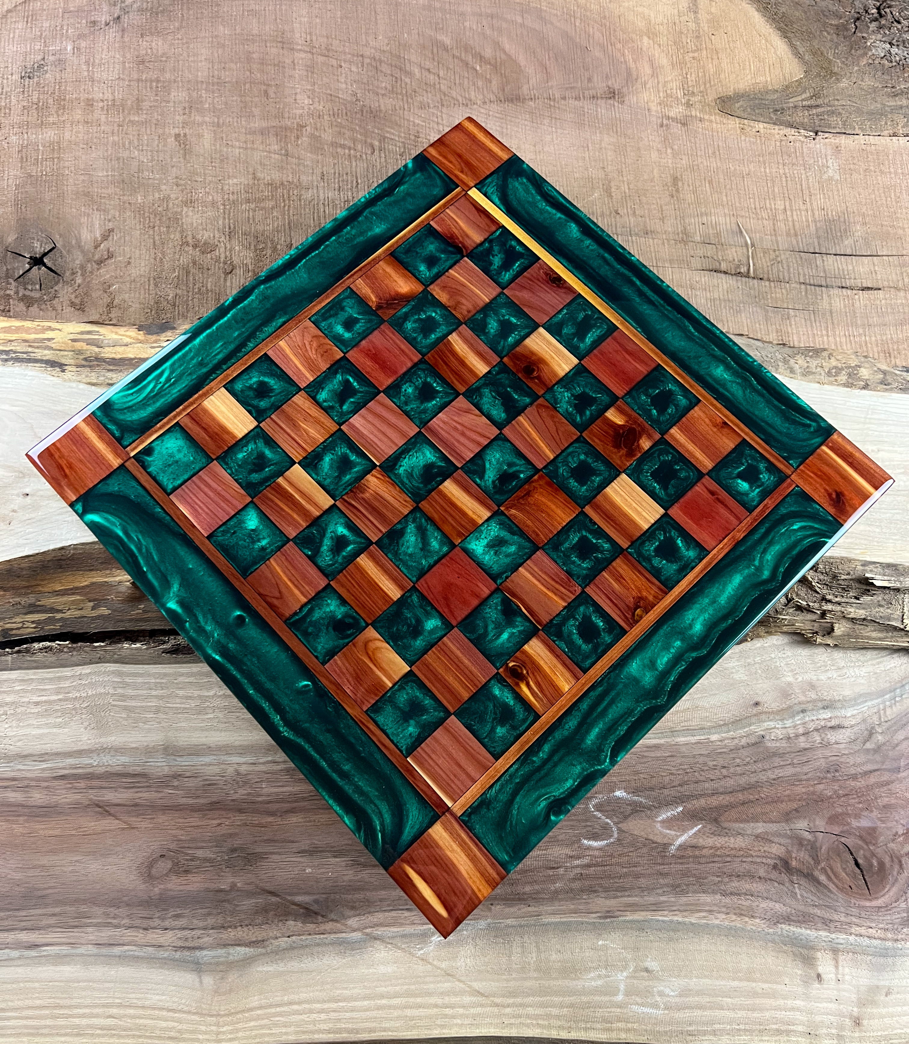 Emerald Green Cedar Chess Board (Glass Chess Set Included)