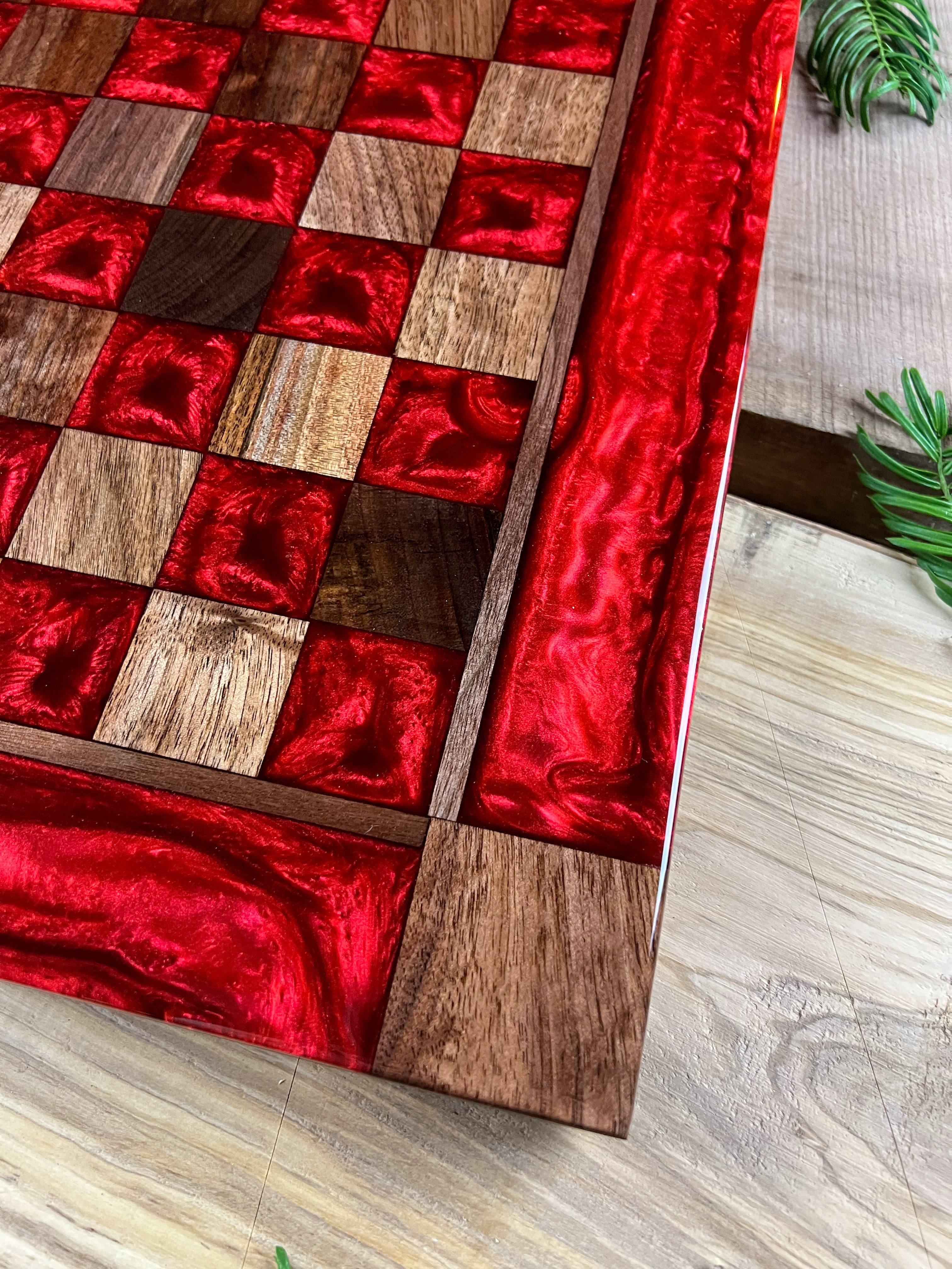 Red Lava Black Walnut Chess Board (Glass Chess Set Included)