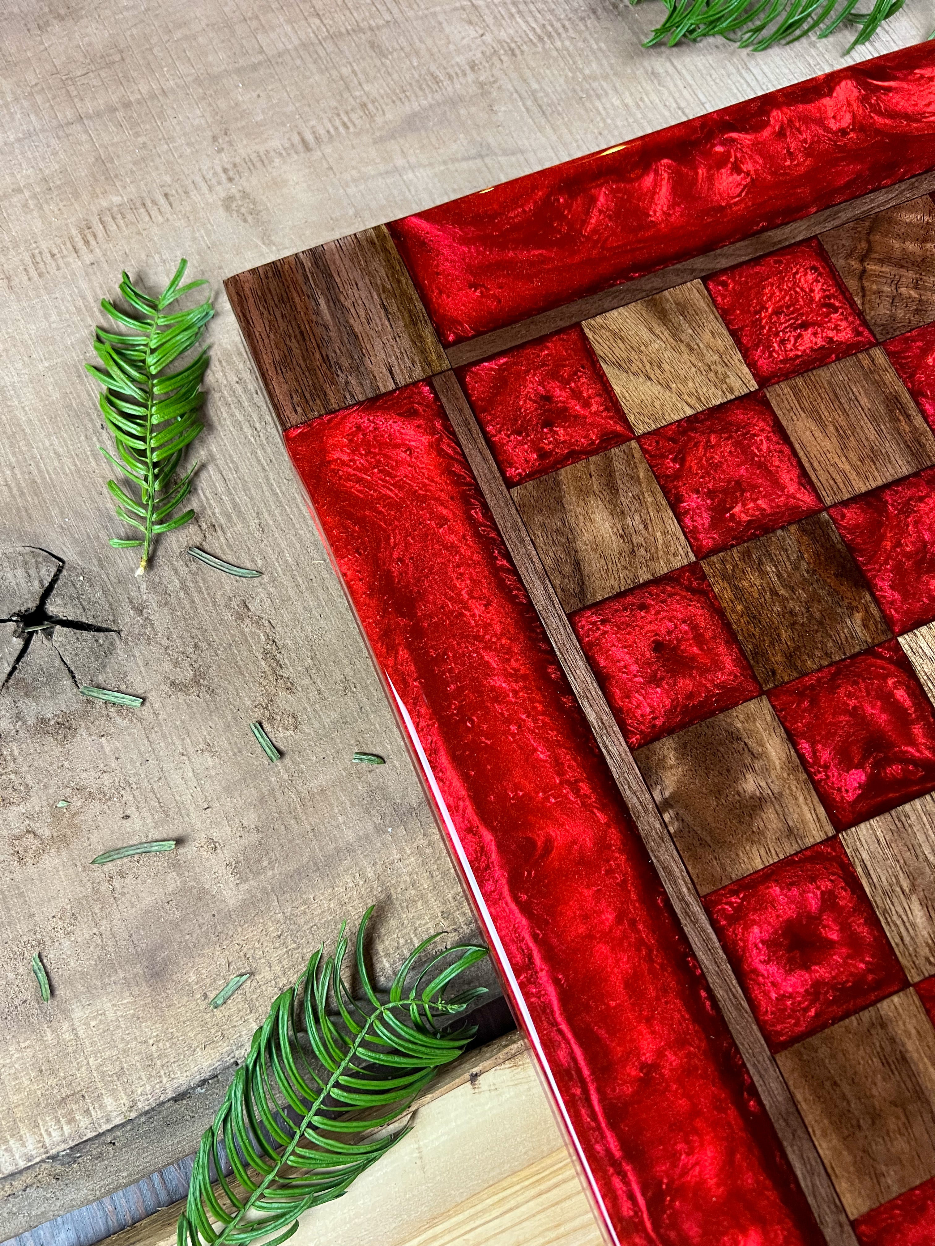Red Lava Black Walnut Chess Board (Glass Chess Set Included)