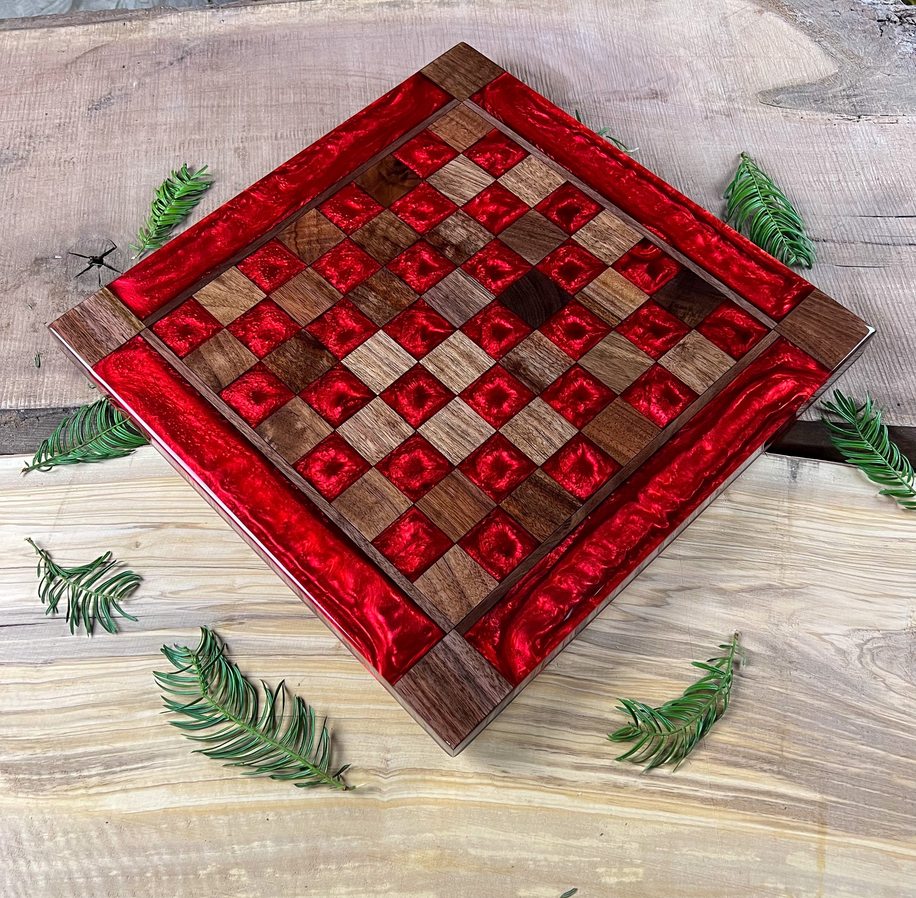 Red Lava Black Walnut Chess Board (Glass Chess Set Included)