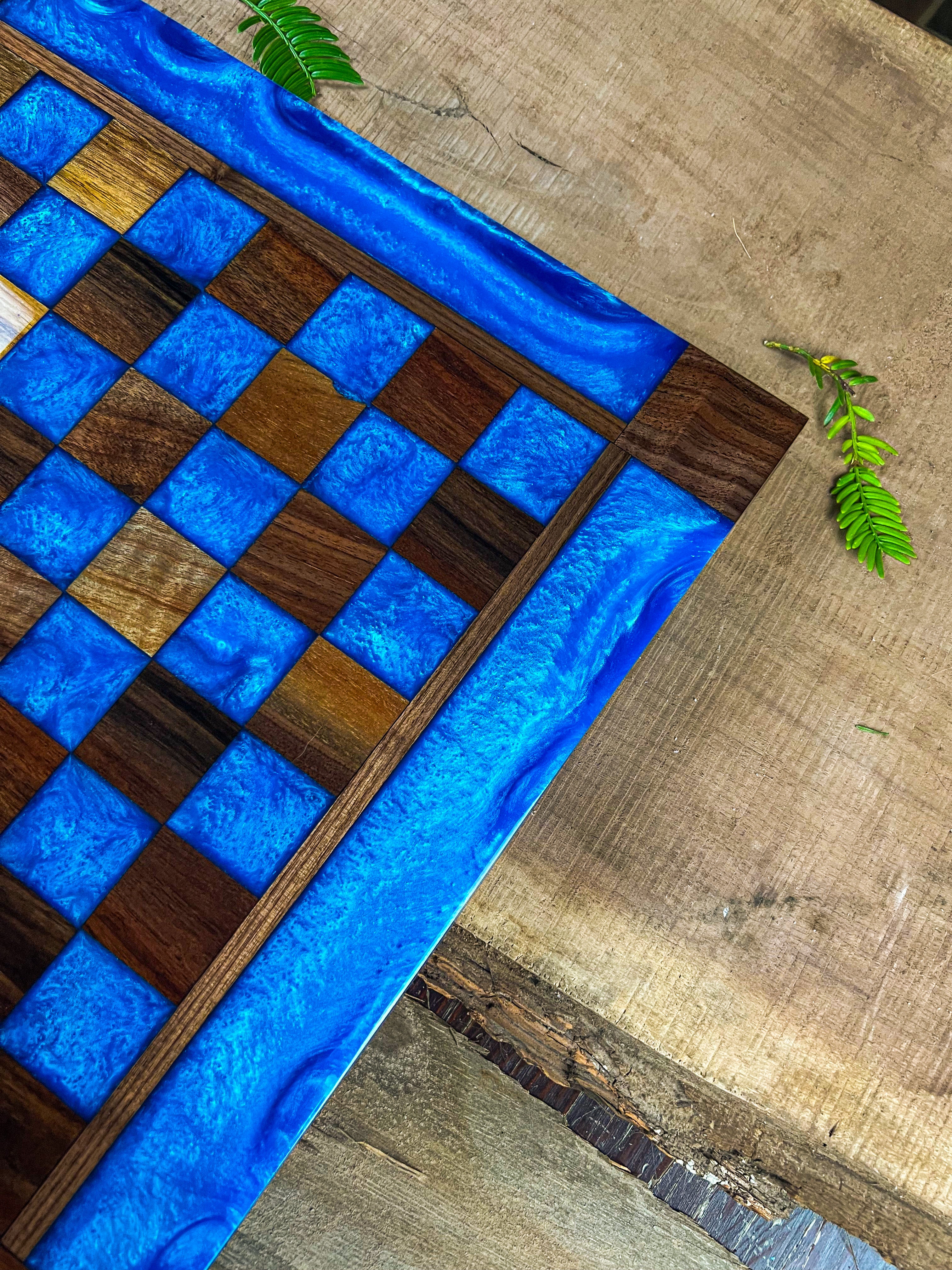 Caribbean Blue Black Walnut Chess Board (Glass Chess Set Included)