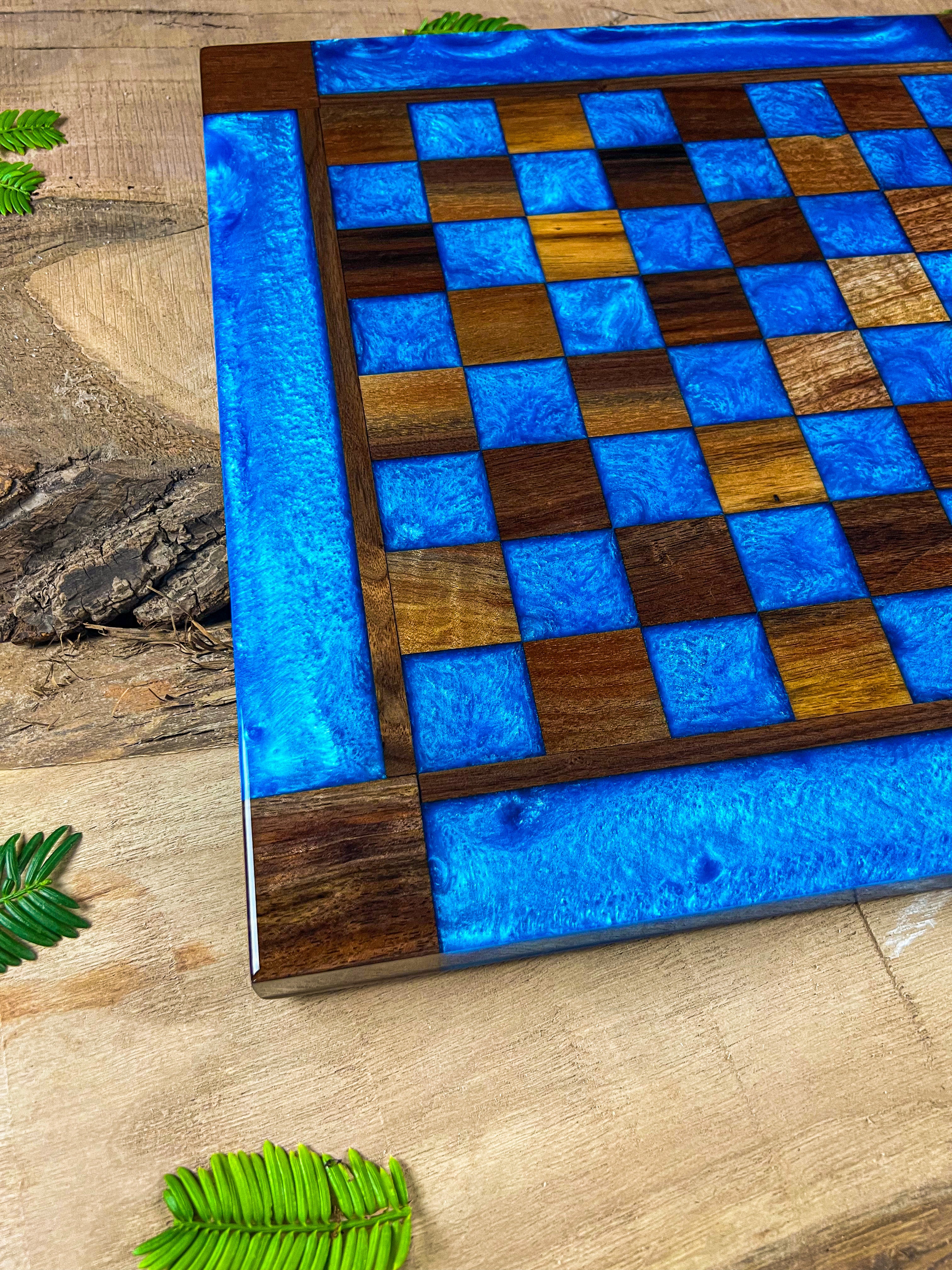 Caribbean Blue Black Walnut Chess Board (Glass Chess Set Included)