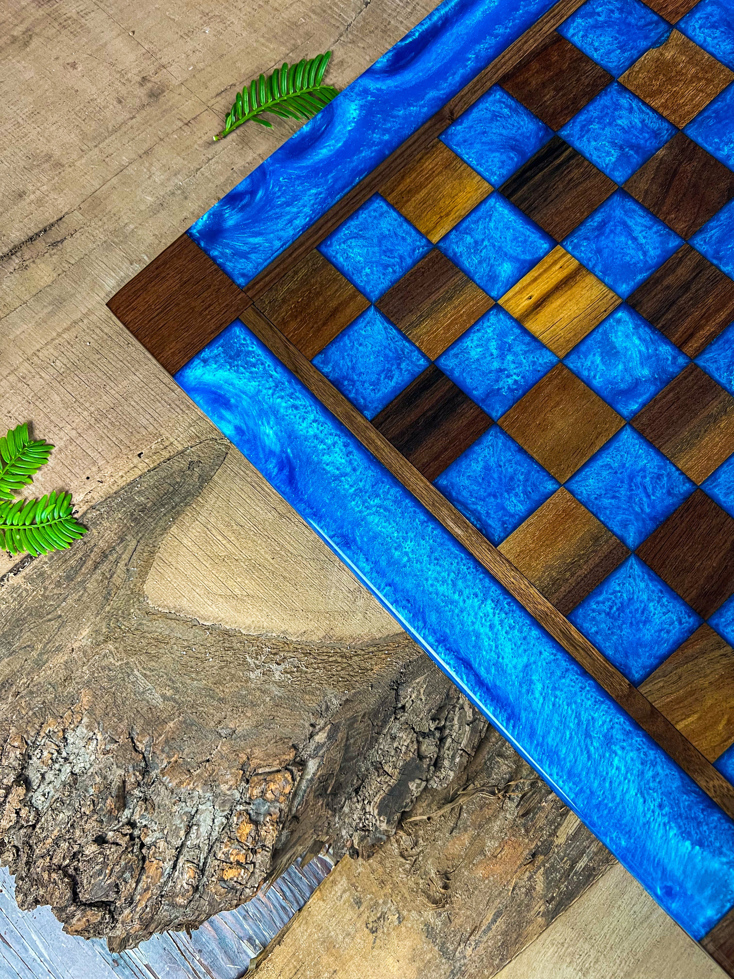 Caribbean Blue Black Walnut Chess Board (Glass Chess Set Included)