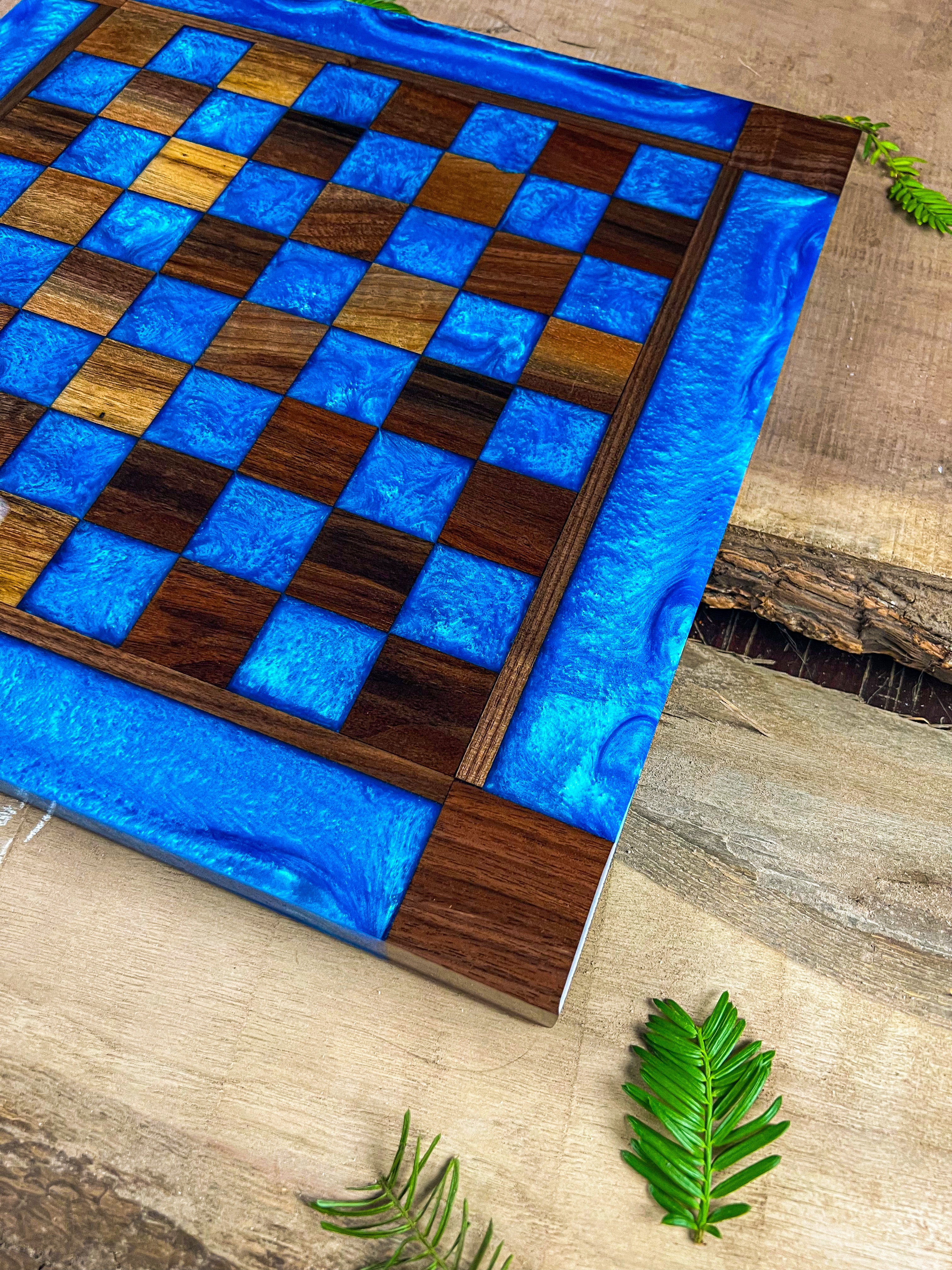 Caribbean Blue Black Walnut Chess Board (Glass Chess Set Included)