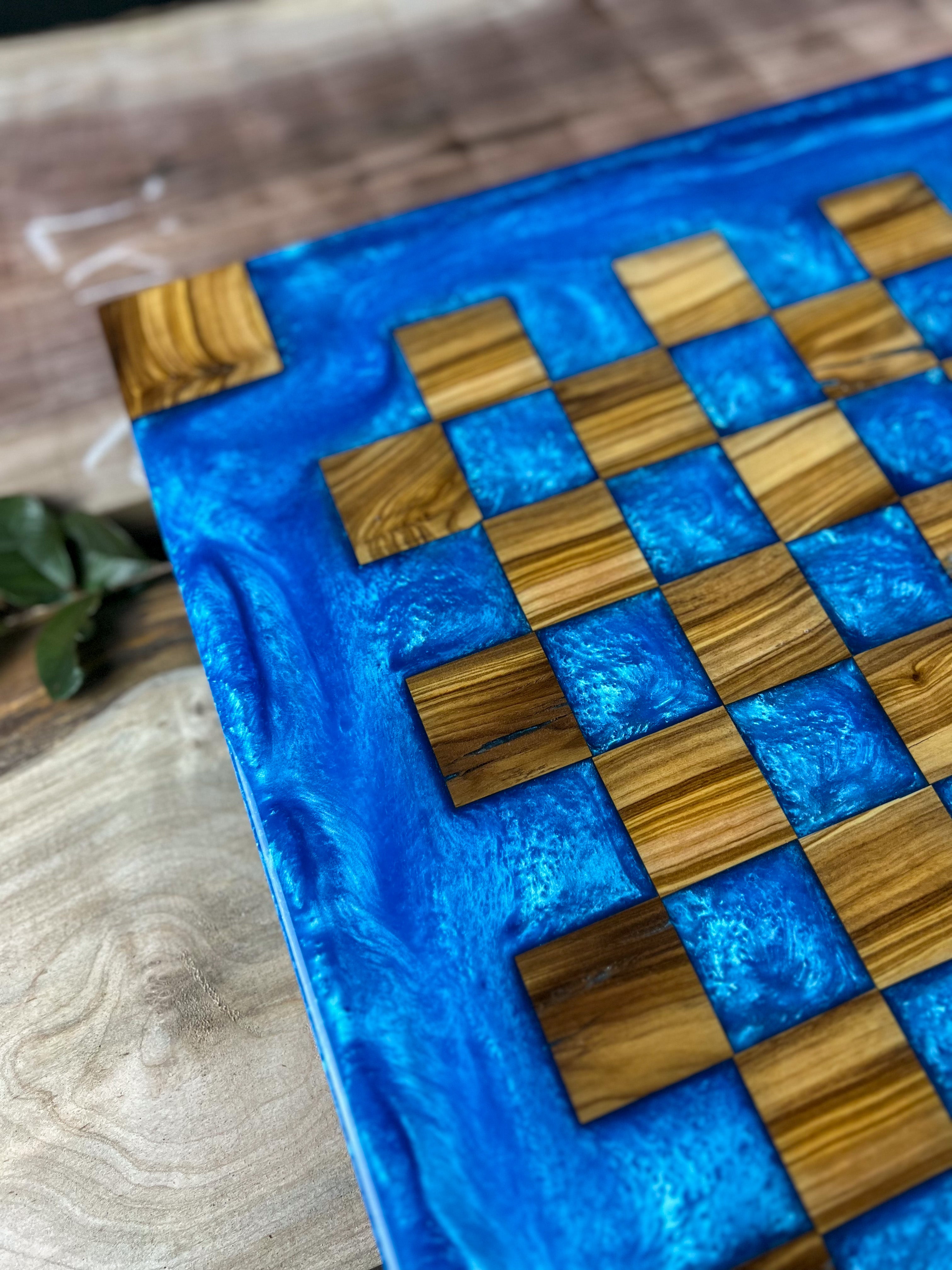 Caribbean Blue Olive Wood Chess Board