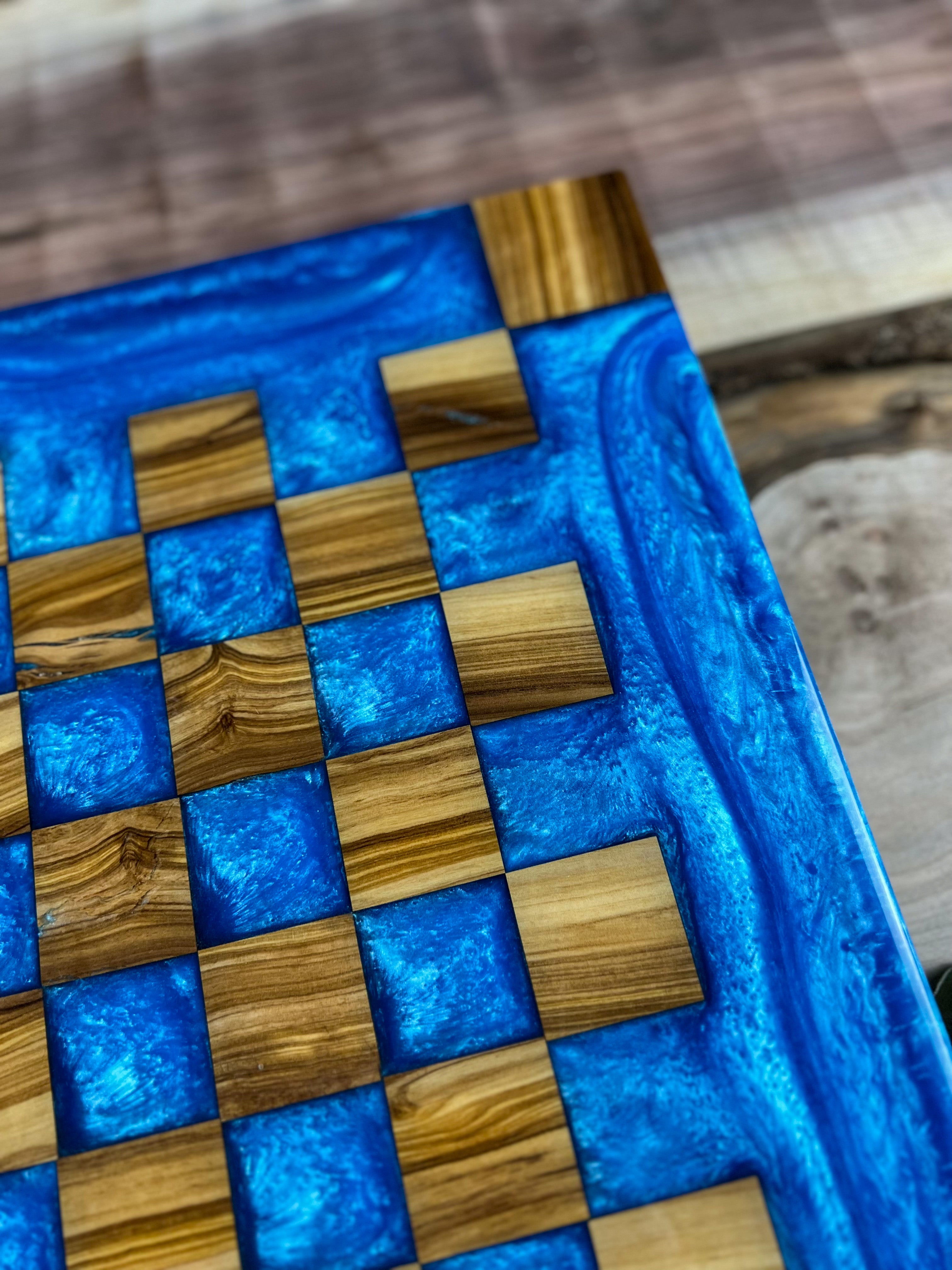 Caribbean Blue Olive Wood Chess Board