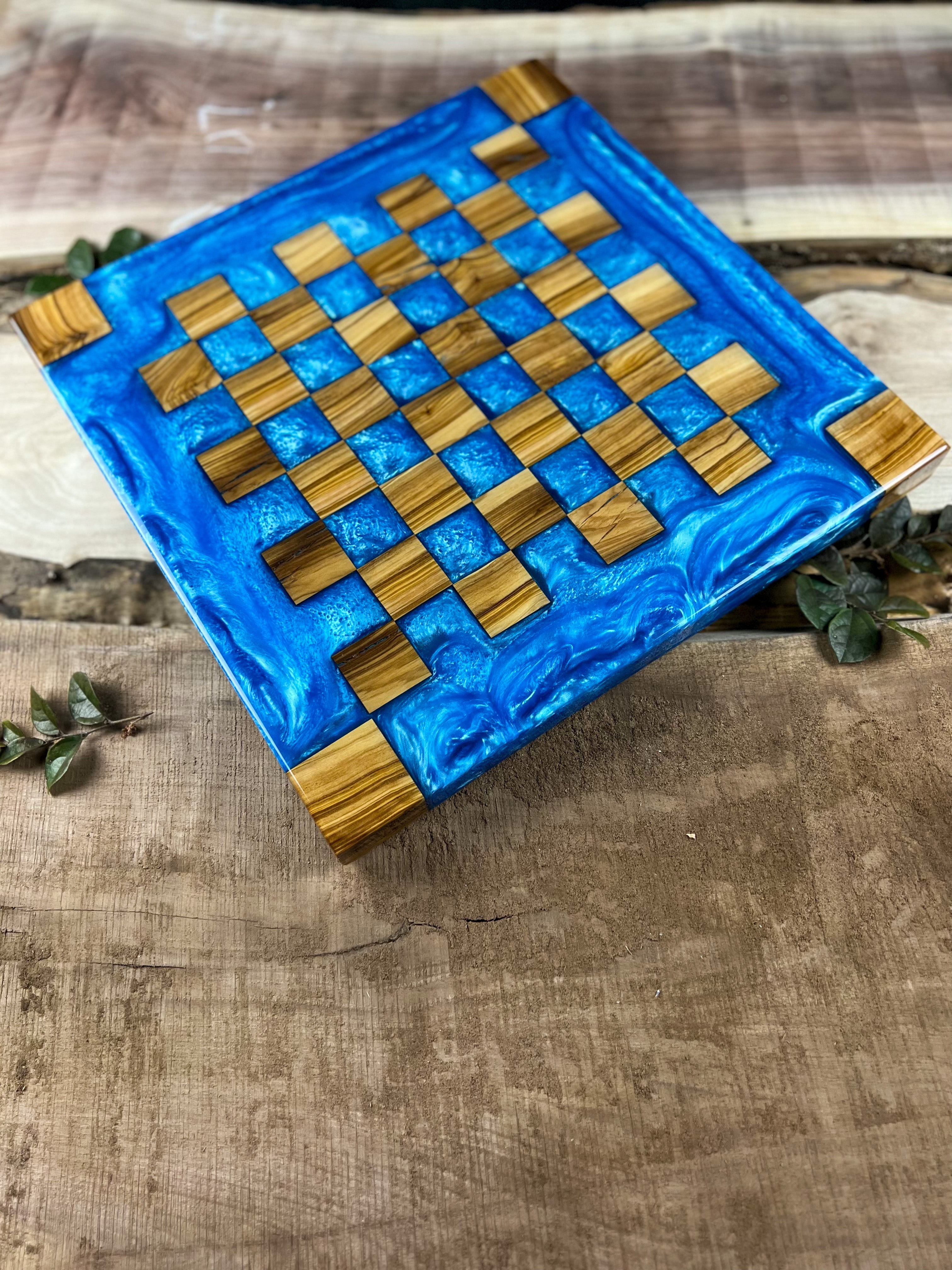 Caribbean Blue Olive Wood Chess Board