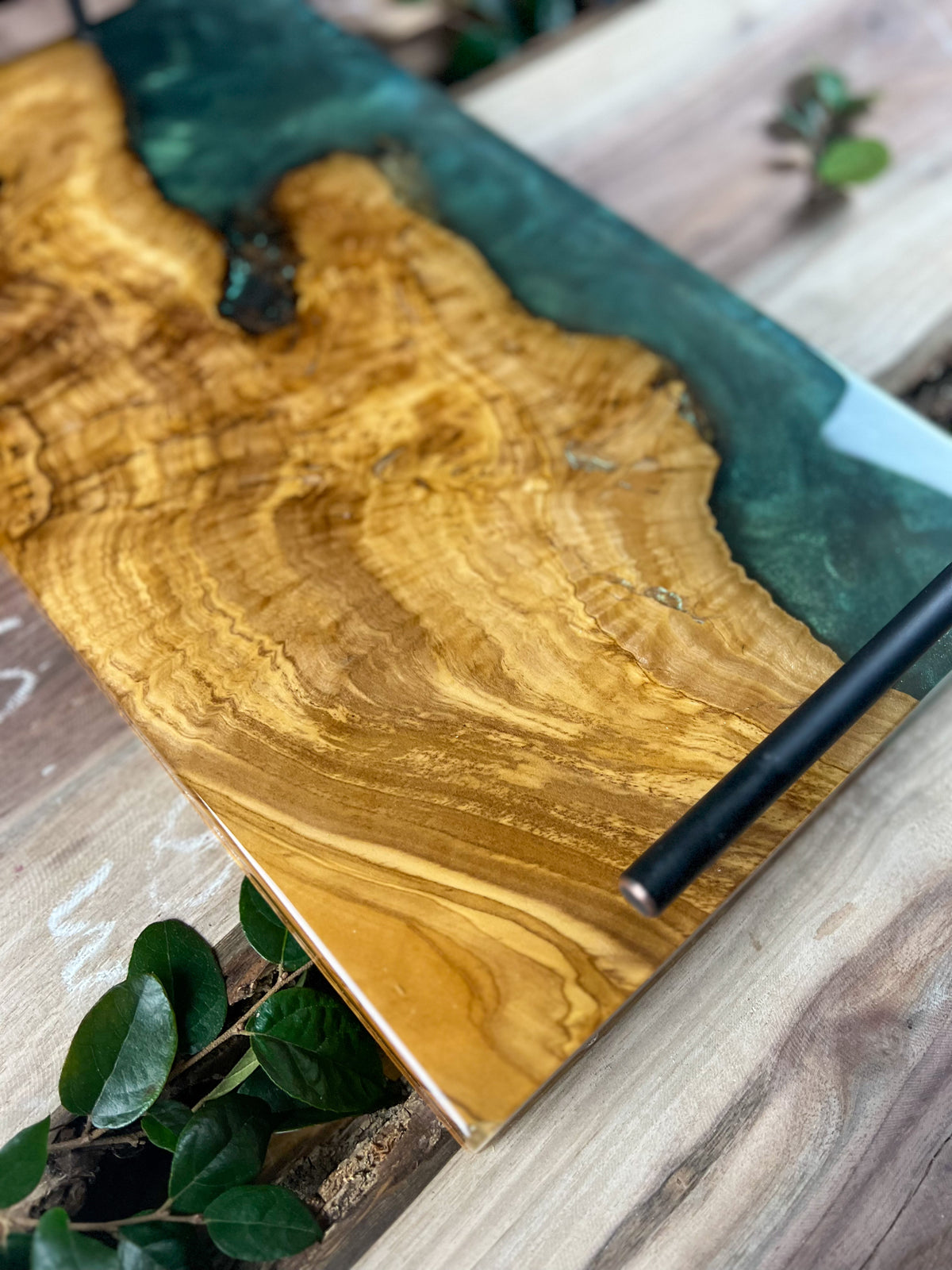 Olive Wood Burl Emerald Green Serving Tray Southern River Tables