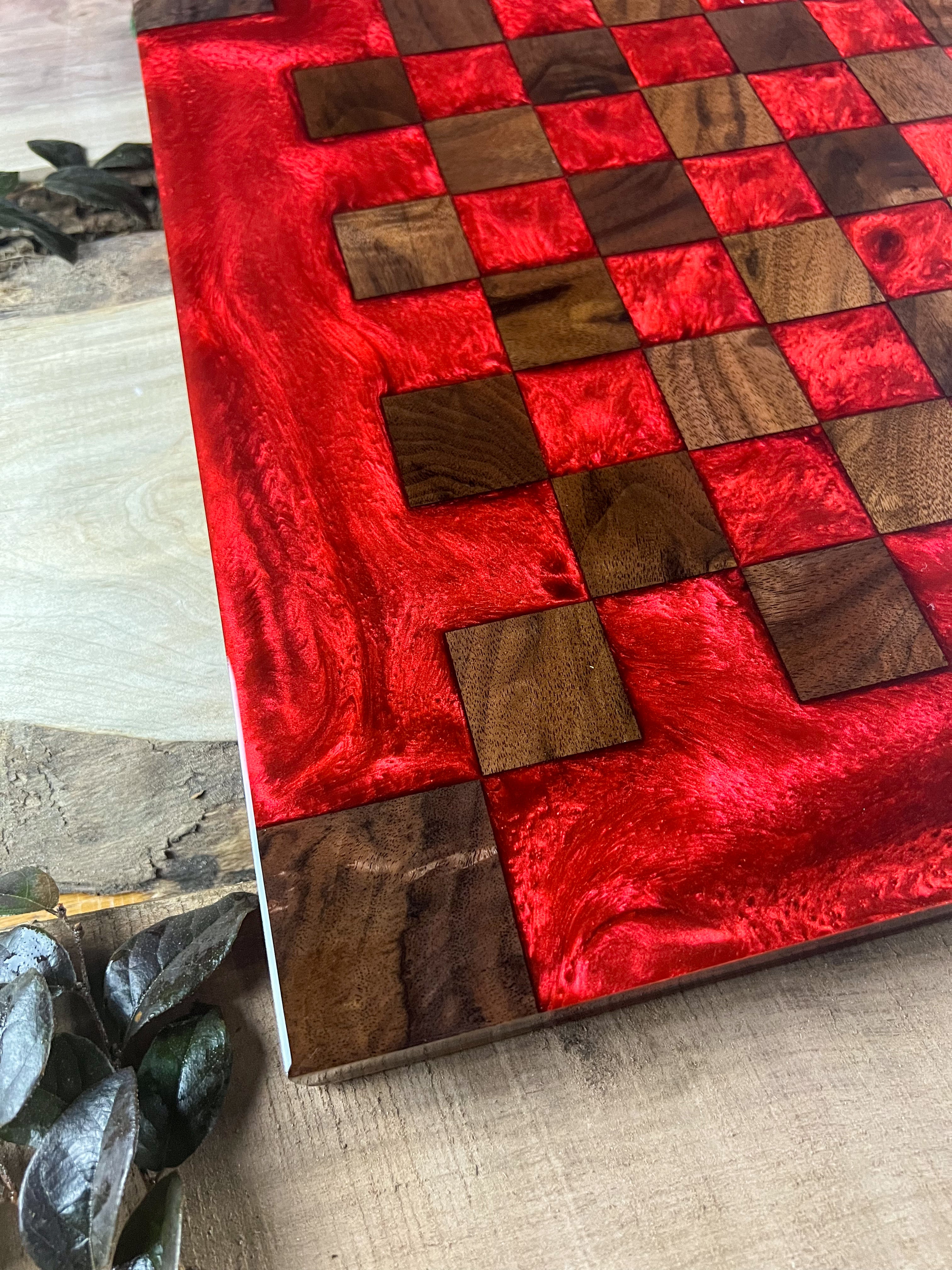 Black Walnut Red Lava Chess Board (Glass Chess Set Included)