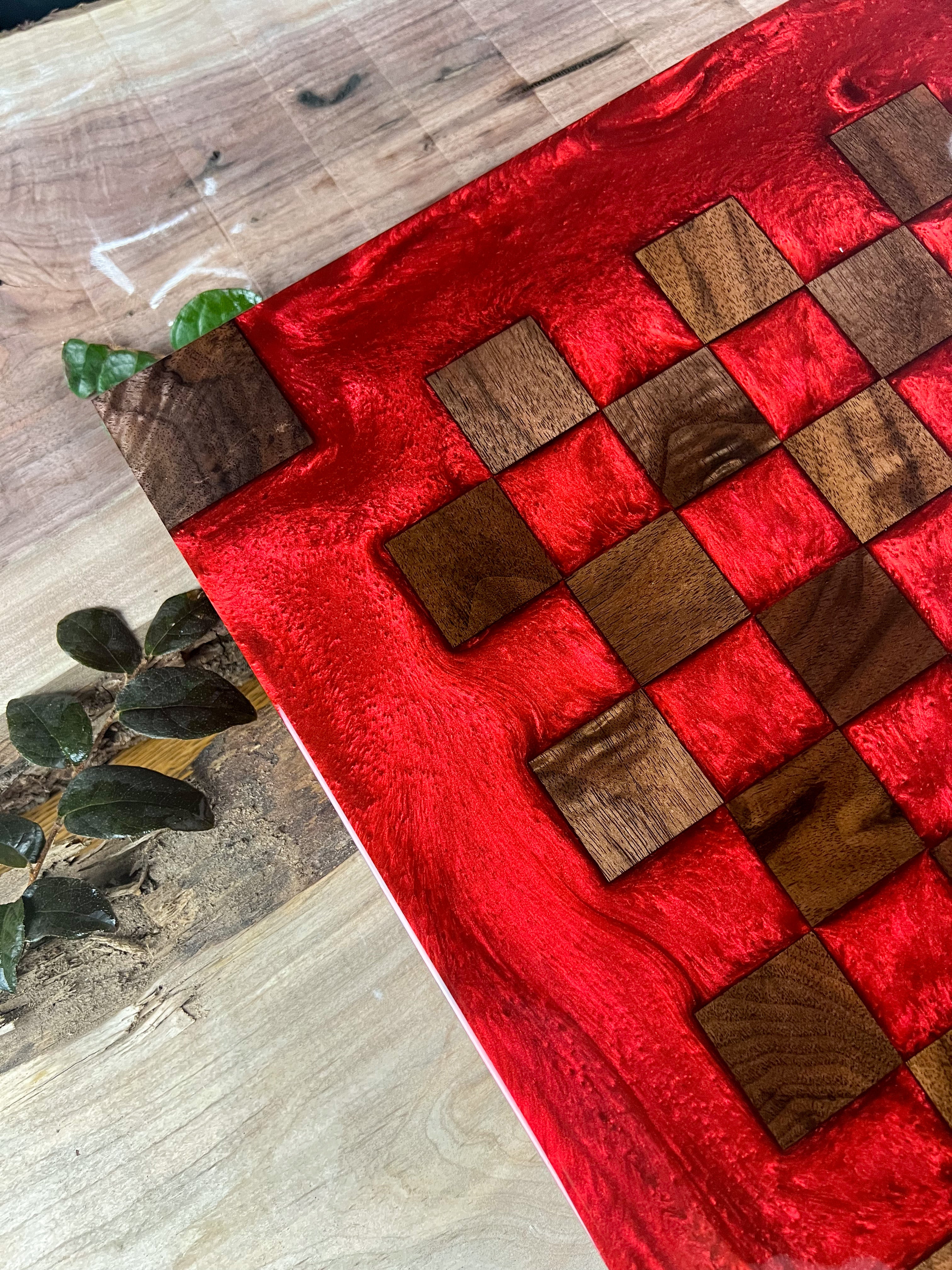Black Walnut Red Lava Chess Board (Glass Chess Set Included)