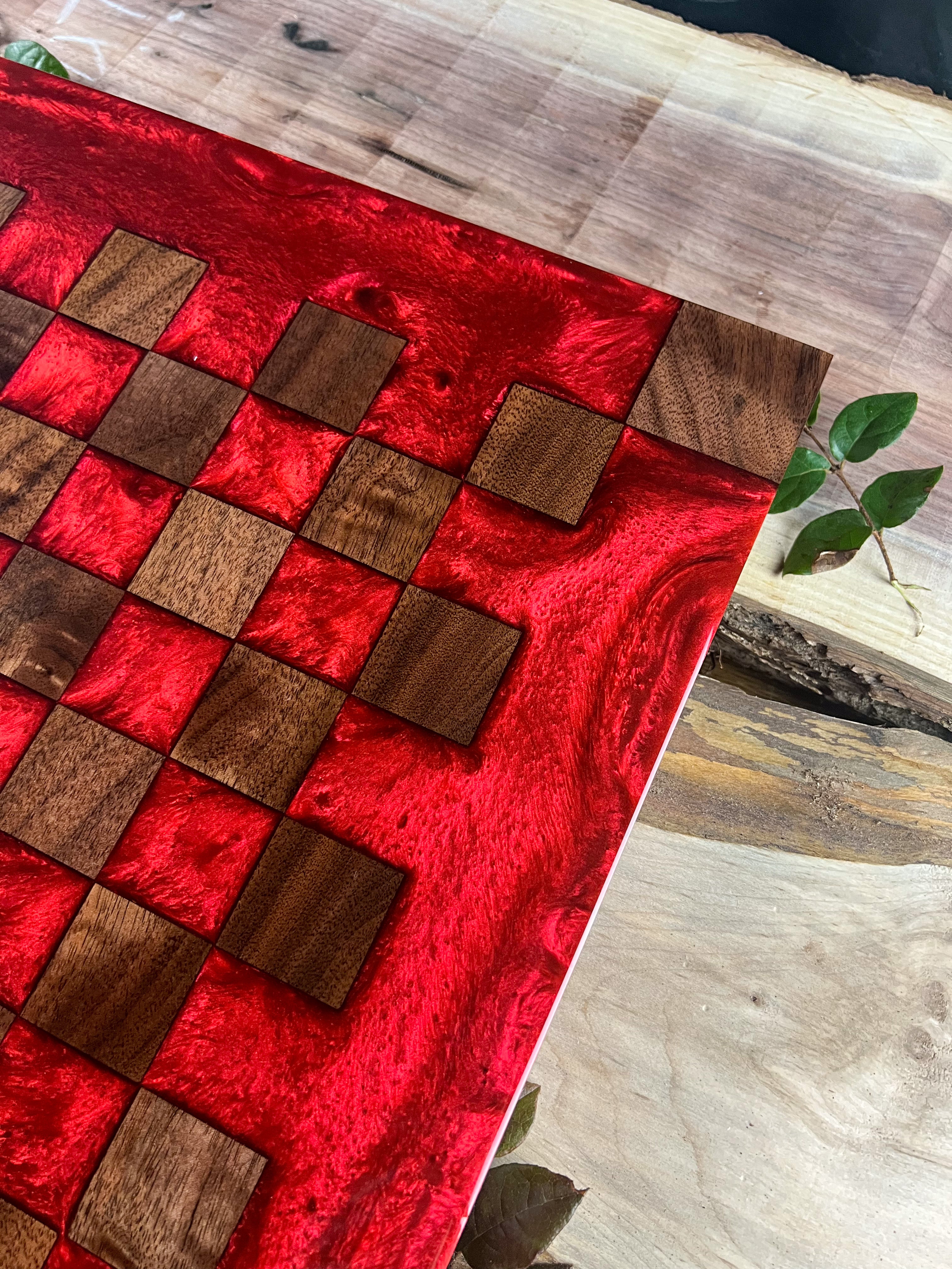 Black Walnut Red Lava Chess Board (Glass Chess Set Included)