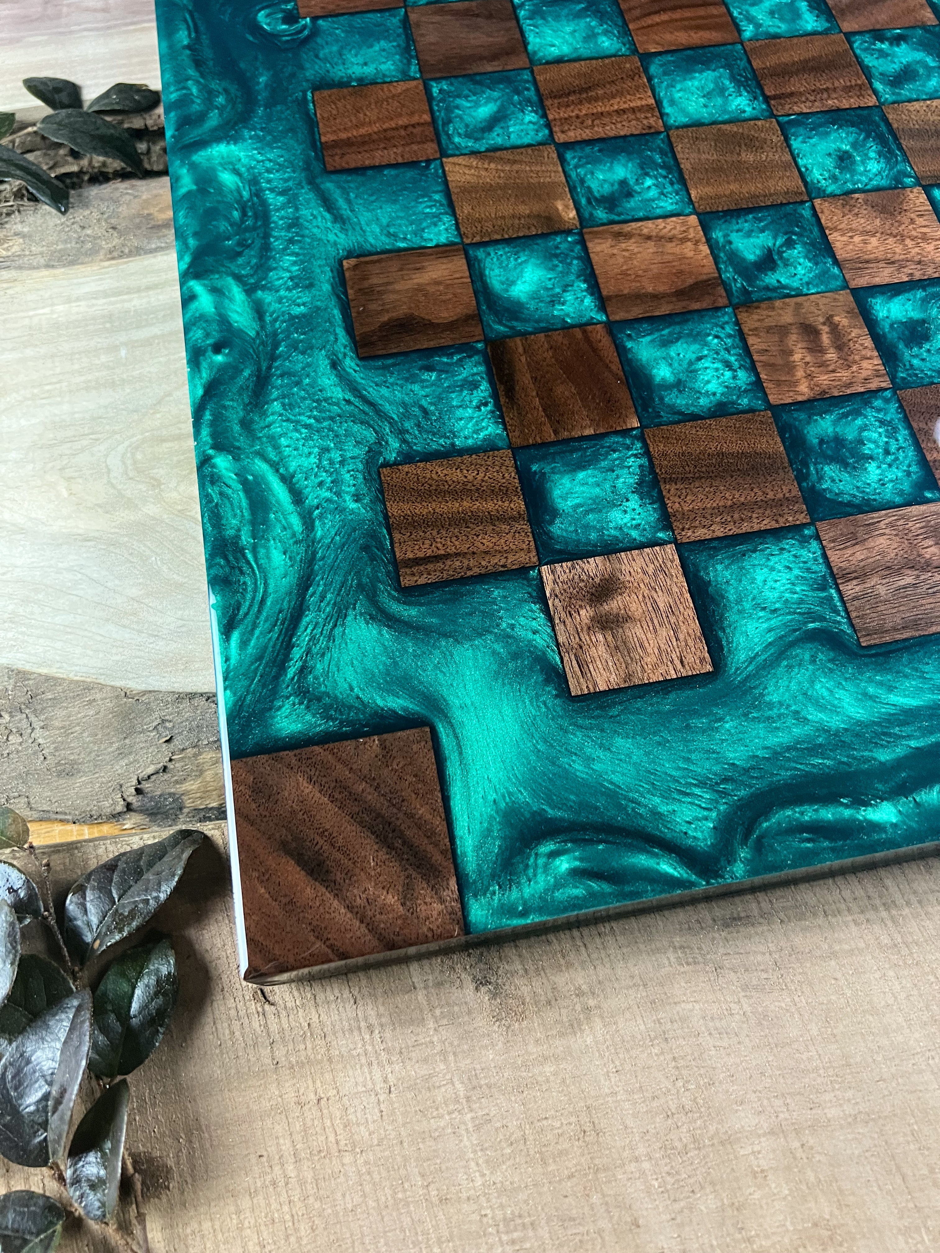 Black Walnut Emerald Green Chess Board (Glass Chess Set Included)