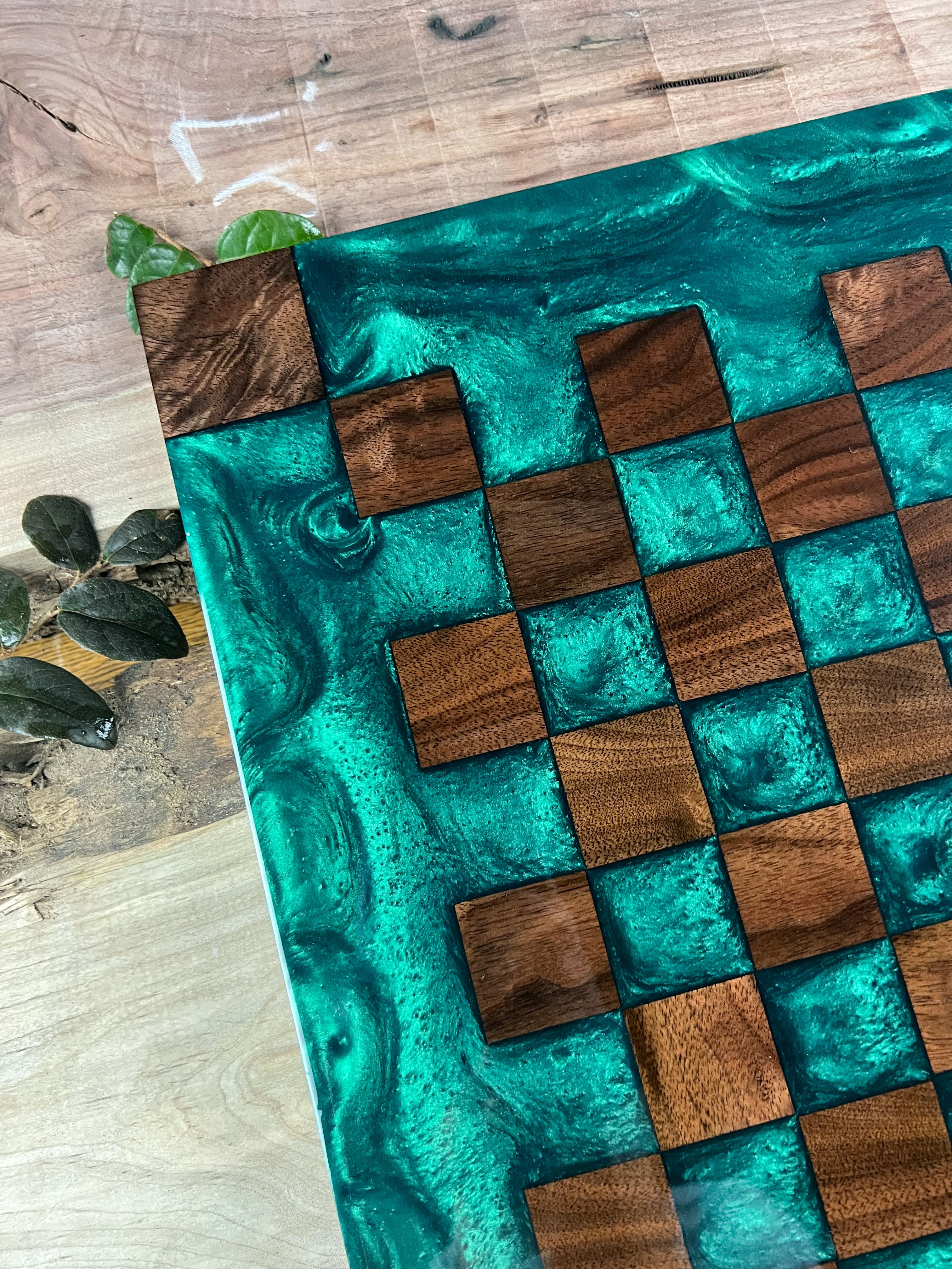 Black Walnut Emerald Green Chess Board (Glass Chess Set Included)