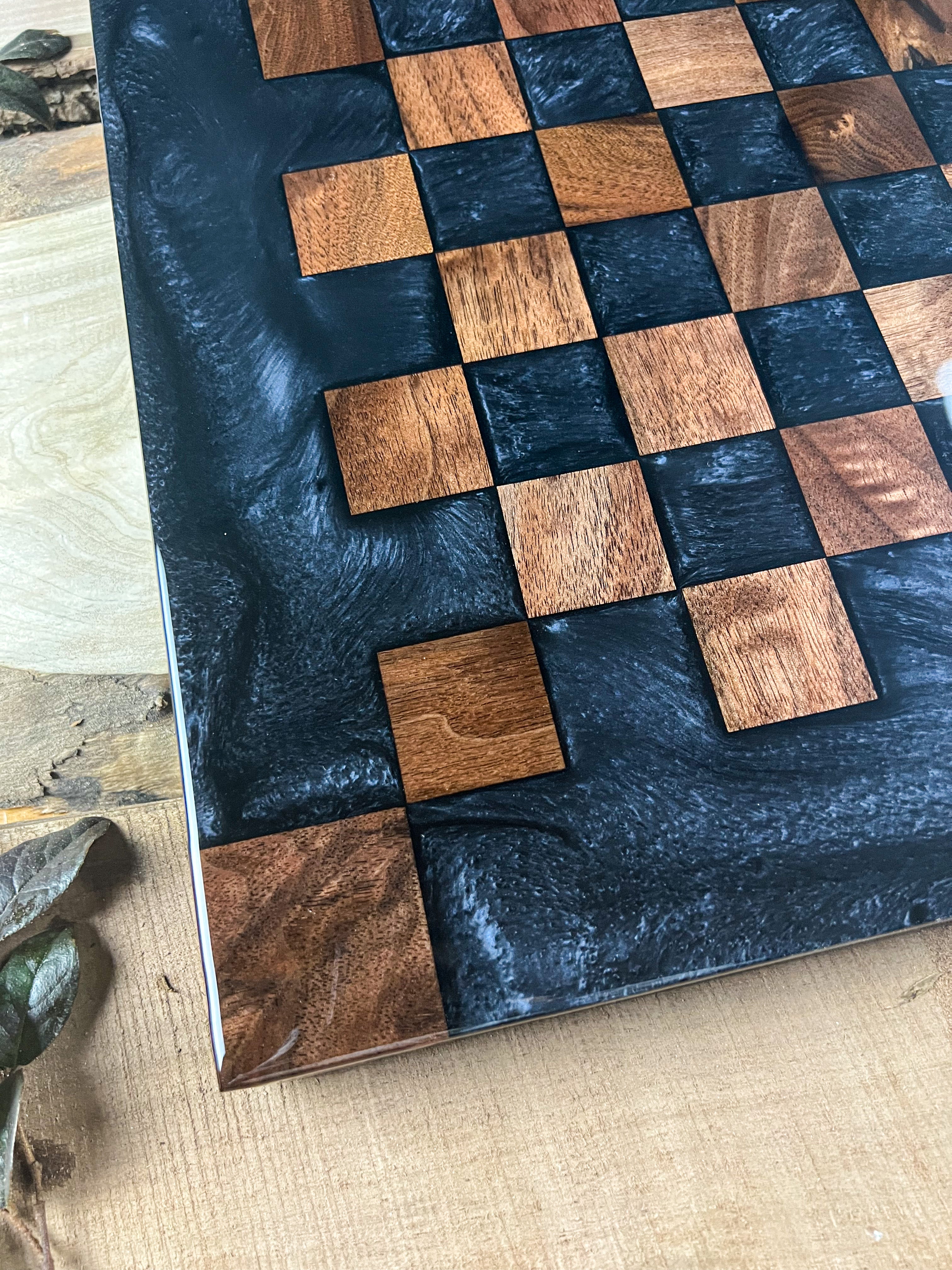 Black Onyx Walnut Chess Board (Glass Chess Set Included)