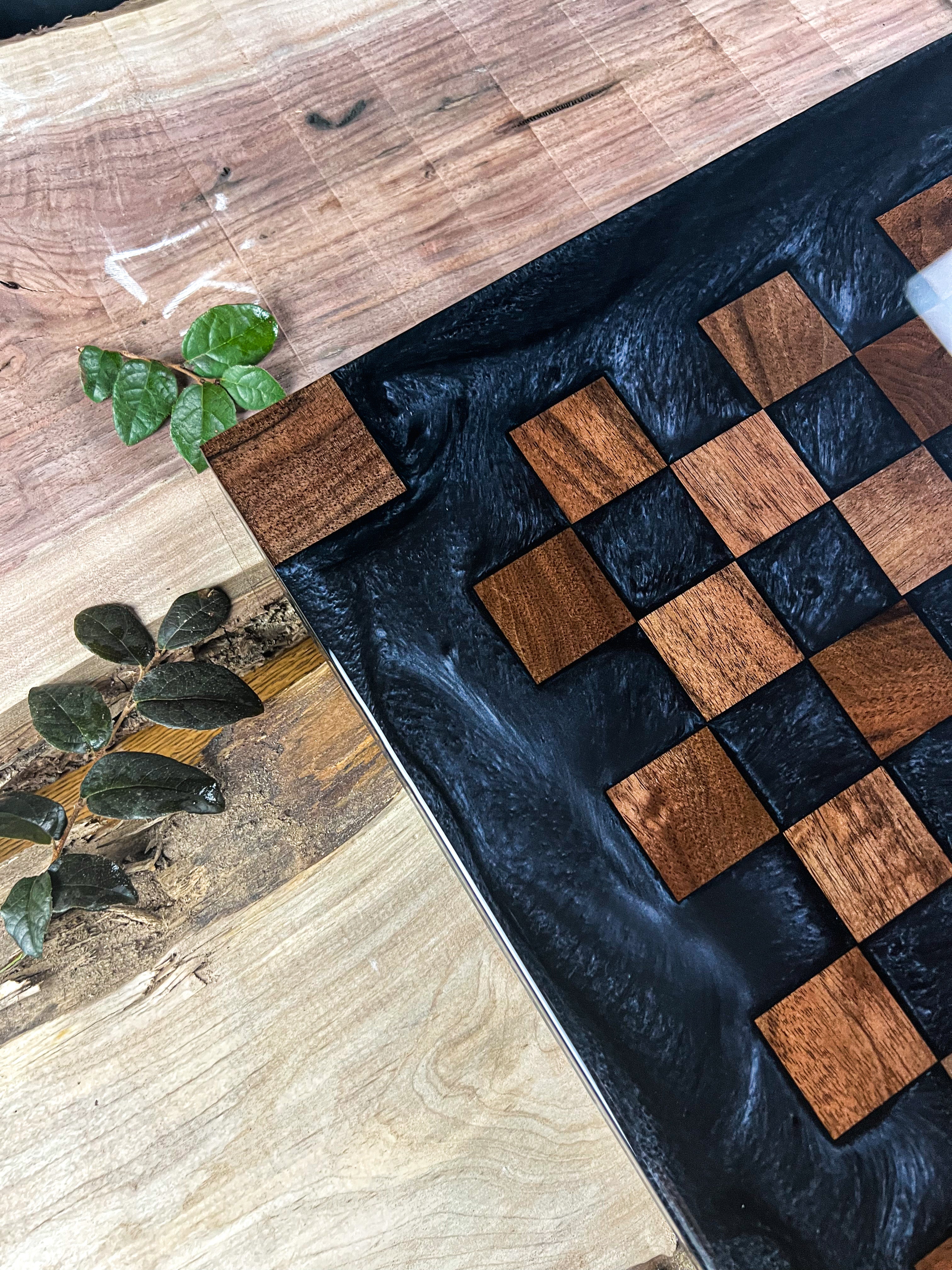 Black Onyx Walnut Chess Board (Glass Chess Set Included)