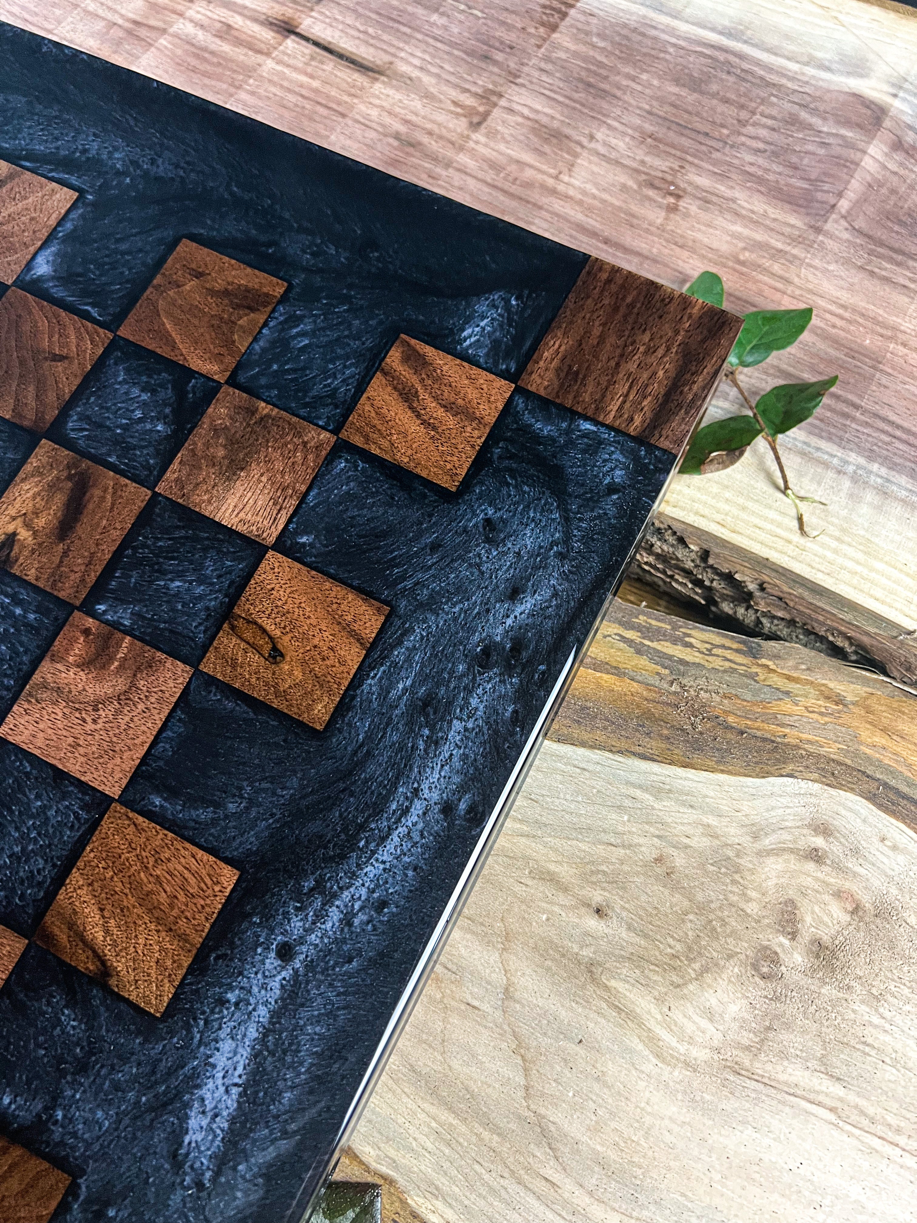 Black Onyx Walnut Chess Board (Glass Chess Set Included)