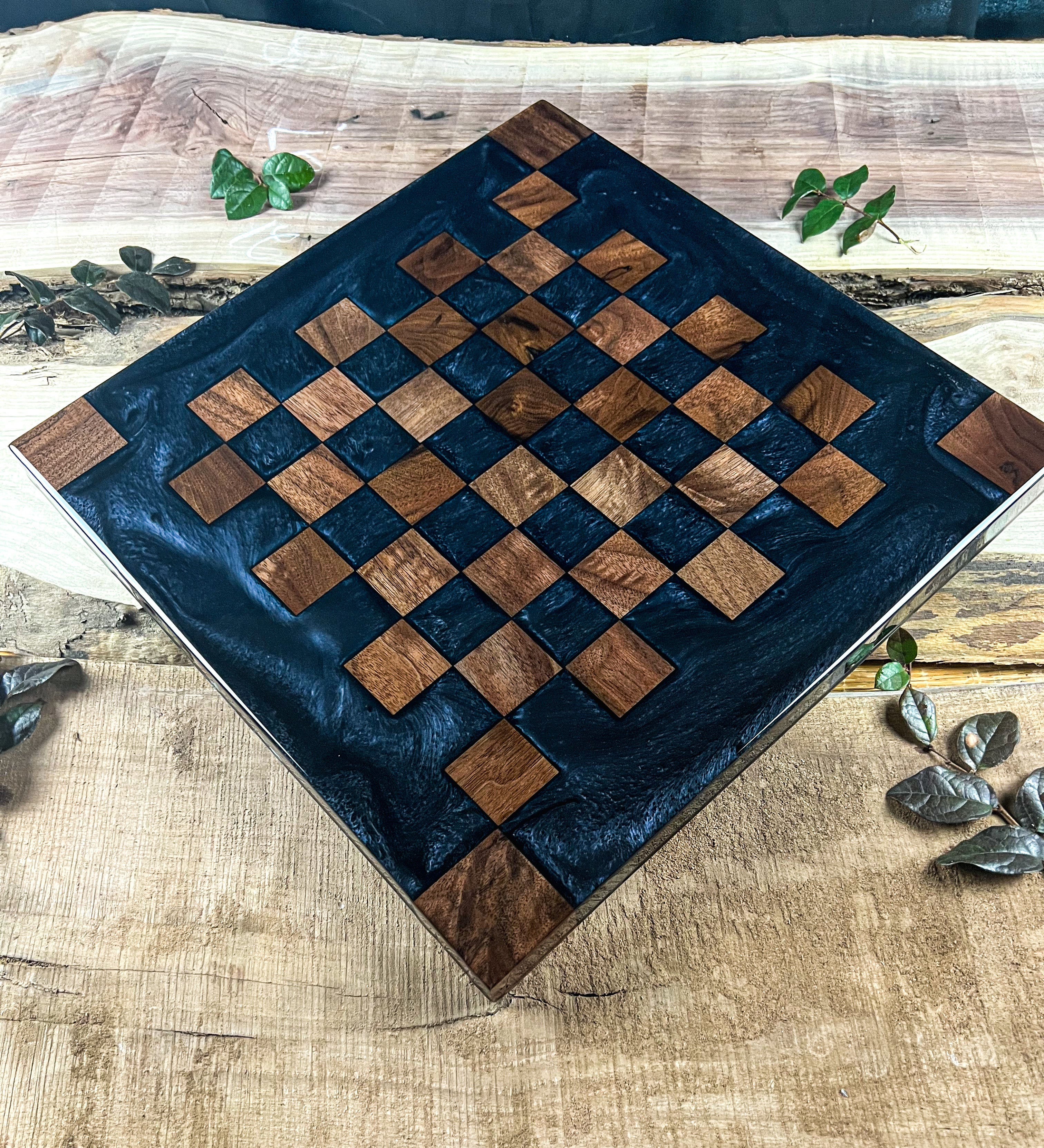 Black Onyx Walnut Chess Board (Glass Chess Set Included)