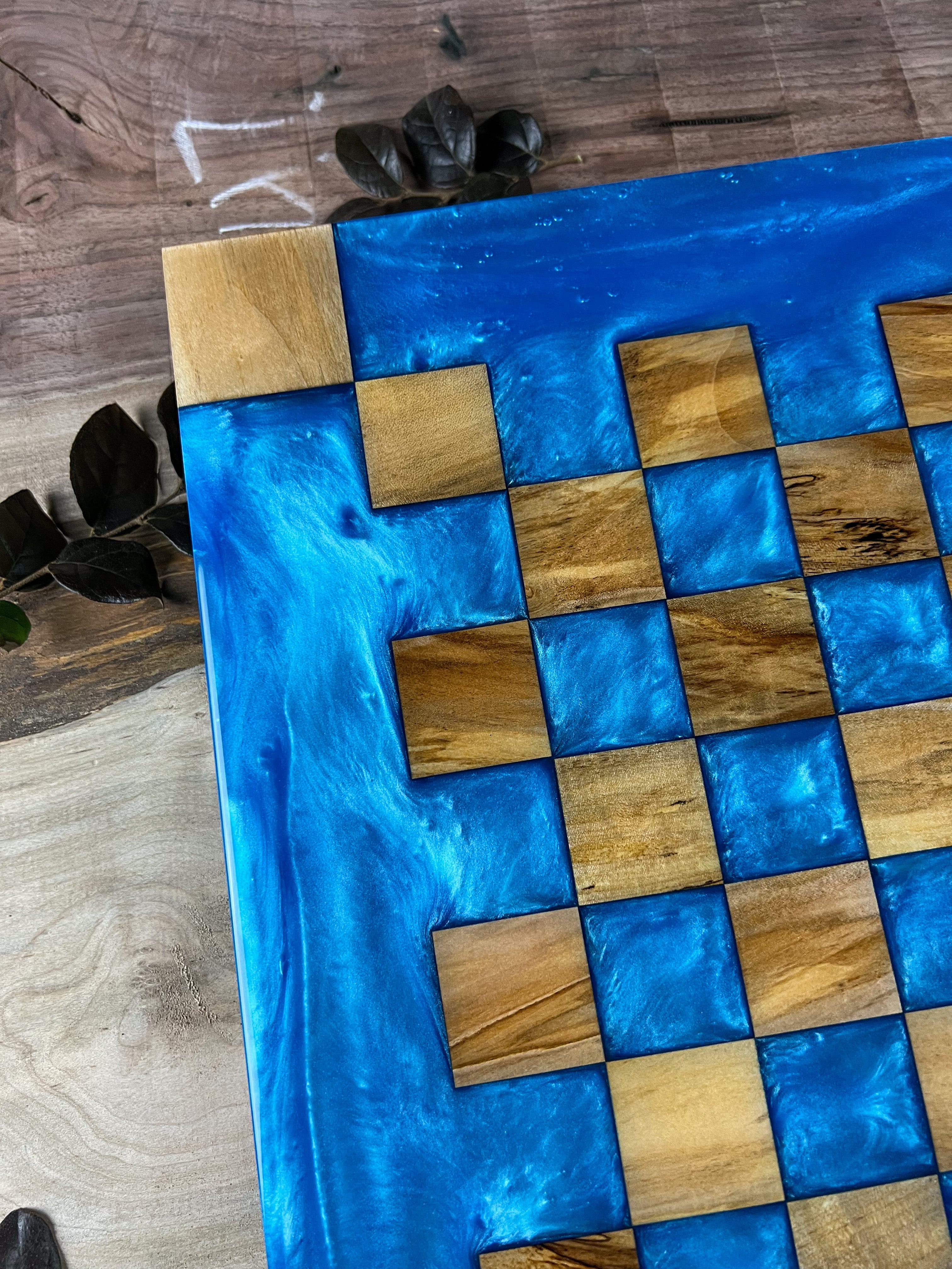 Maple Wood Caribbean Blue Chess Board (Glass Chess Set Included)