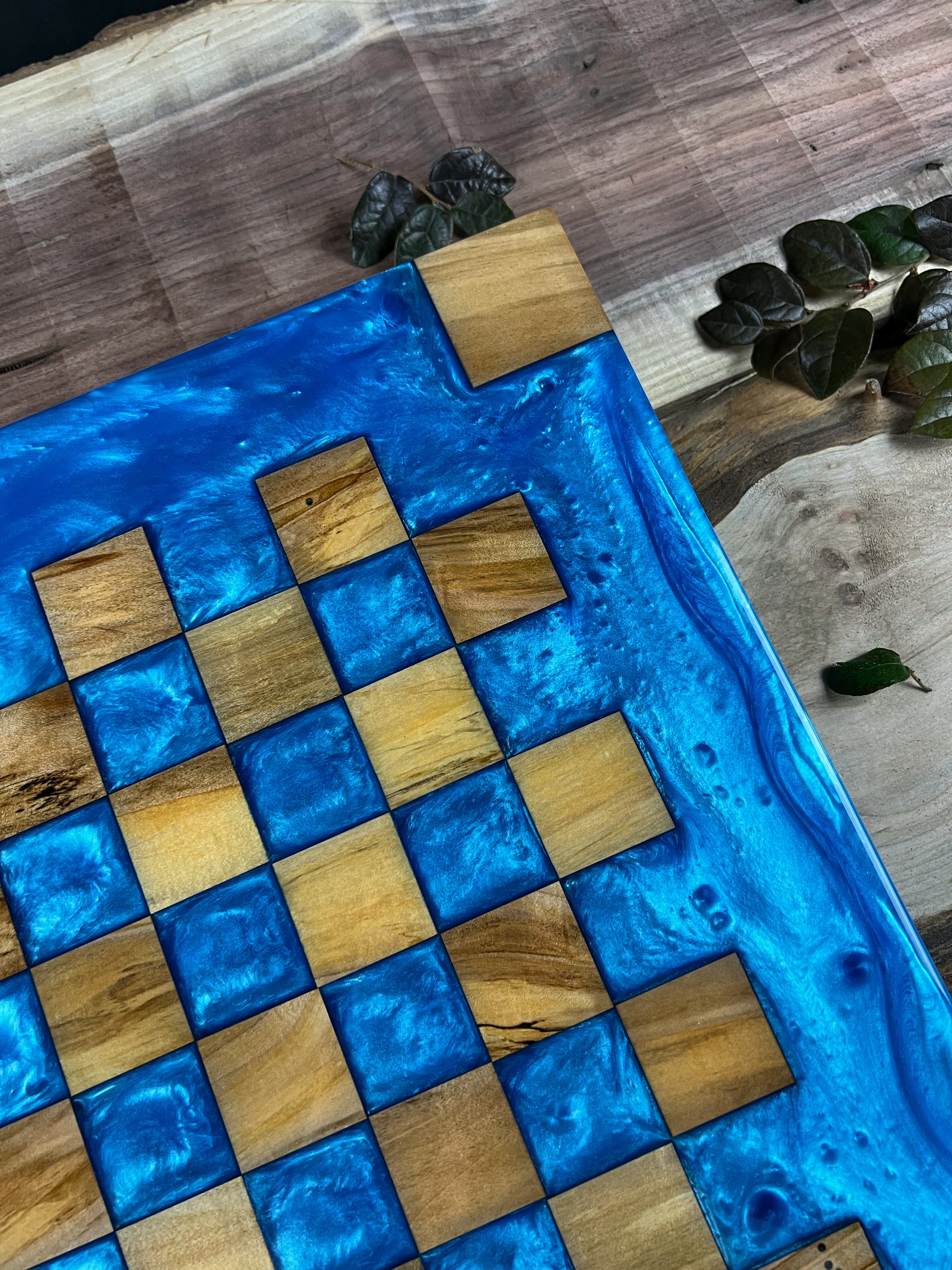 Maple Wood Caribbean Blue Chess Board (Glass Chess Set Included)