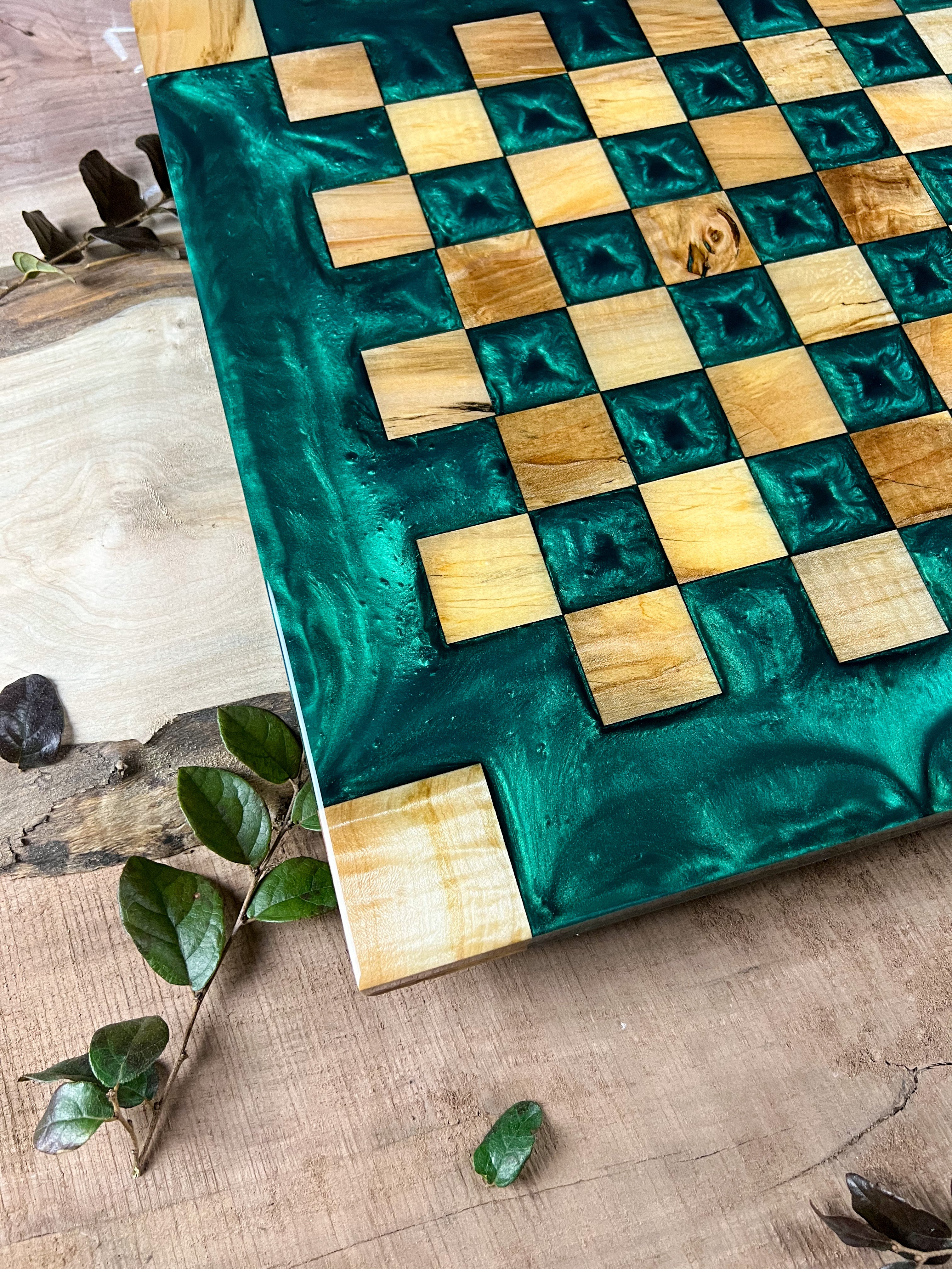 Maple Wood Emerald Green Chess Board (Glass Chess Set Included)