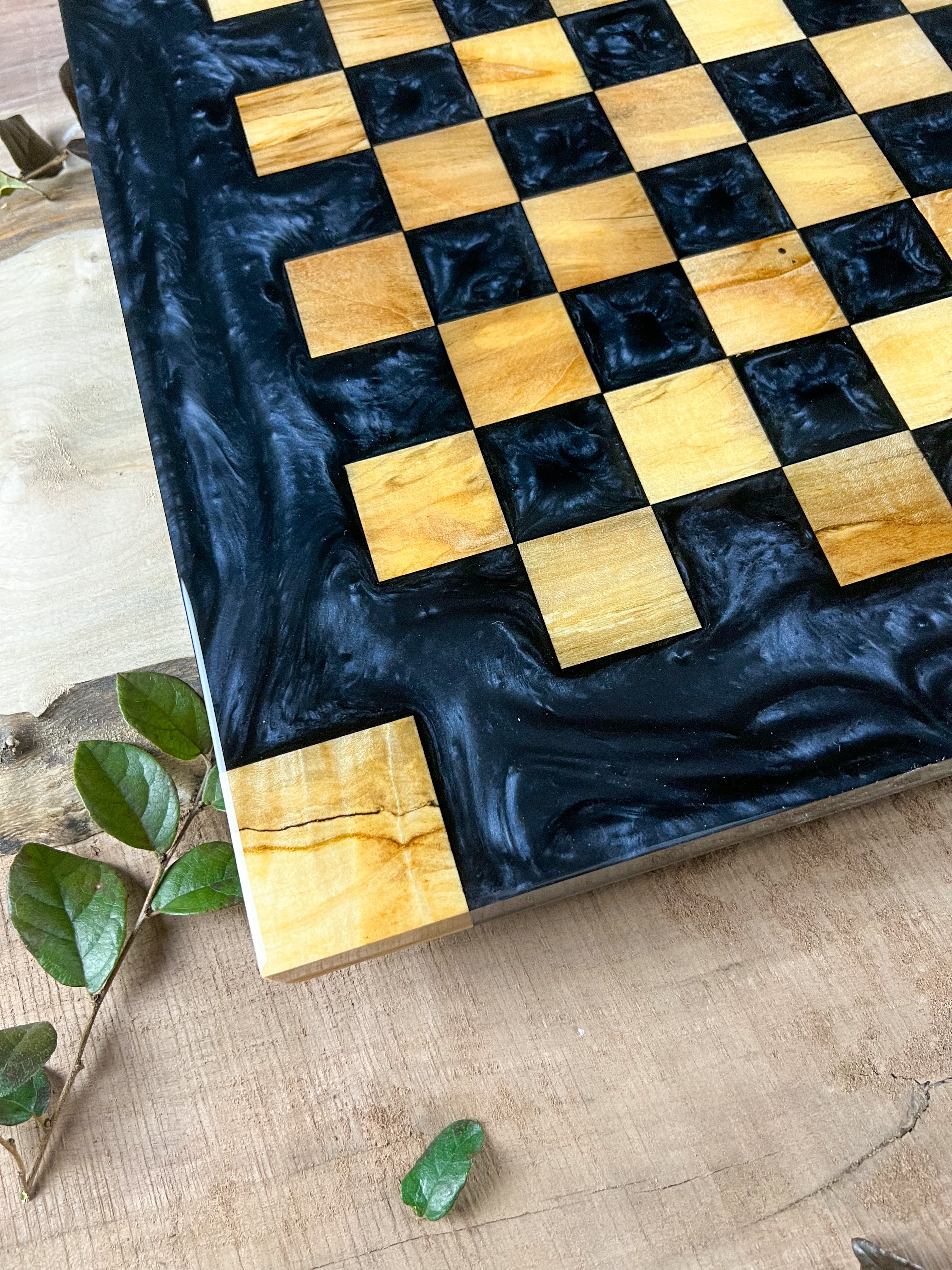Maple Wood Black Onyx Chess Board (Glass Chess Set Included)